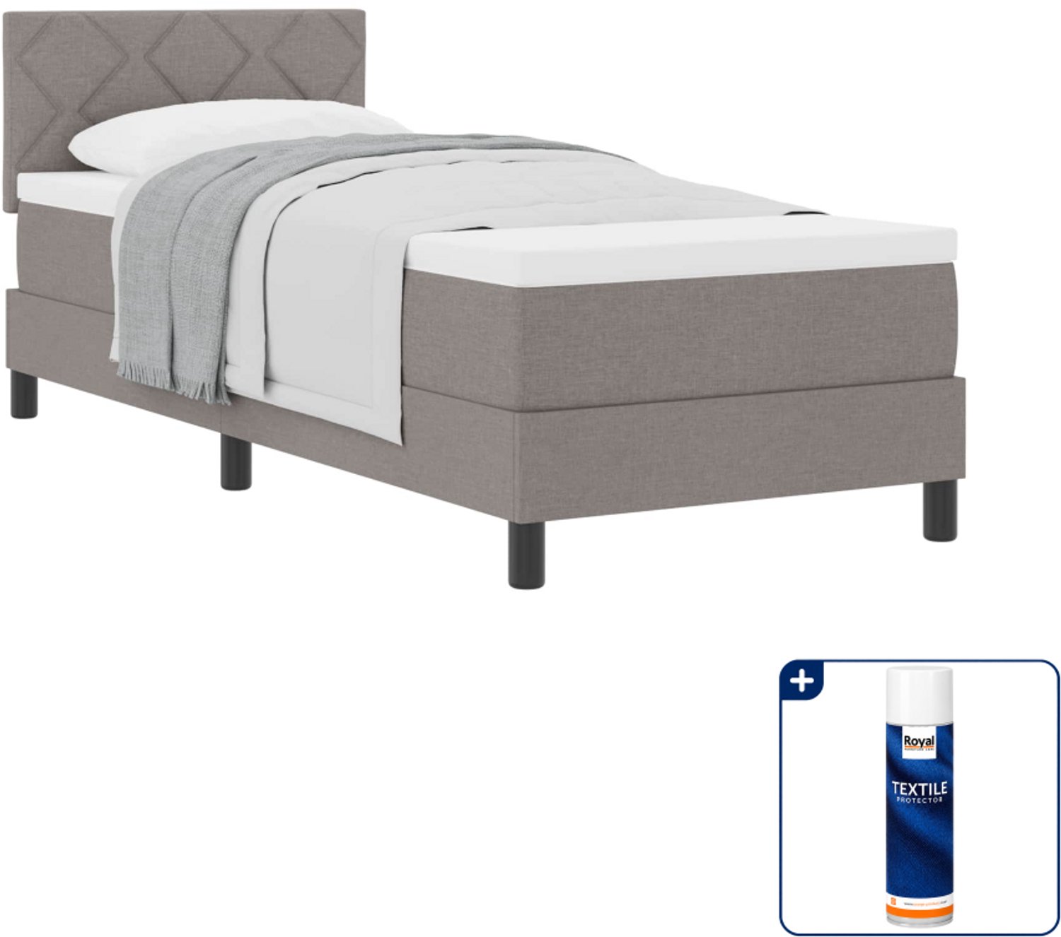 vidaXL boxspringbed - 80 x 200 cm - stof - taupe - Inclusief textielbeschermer 500 ml