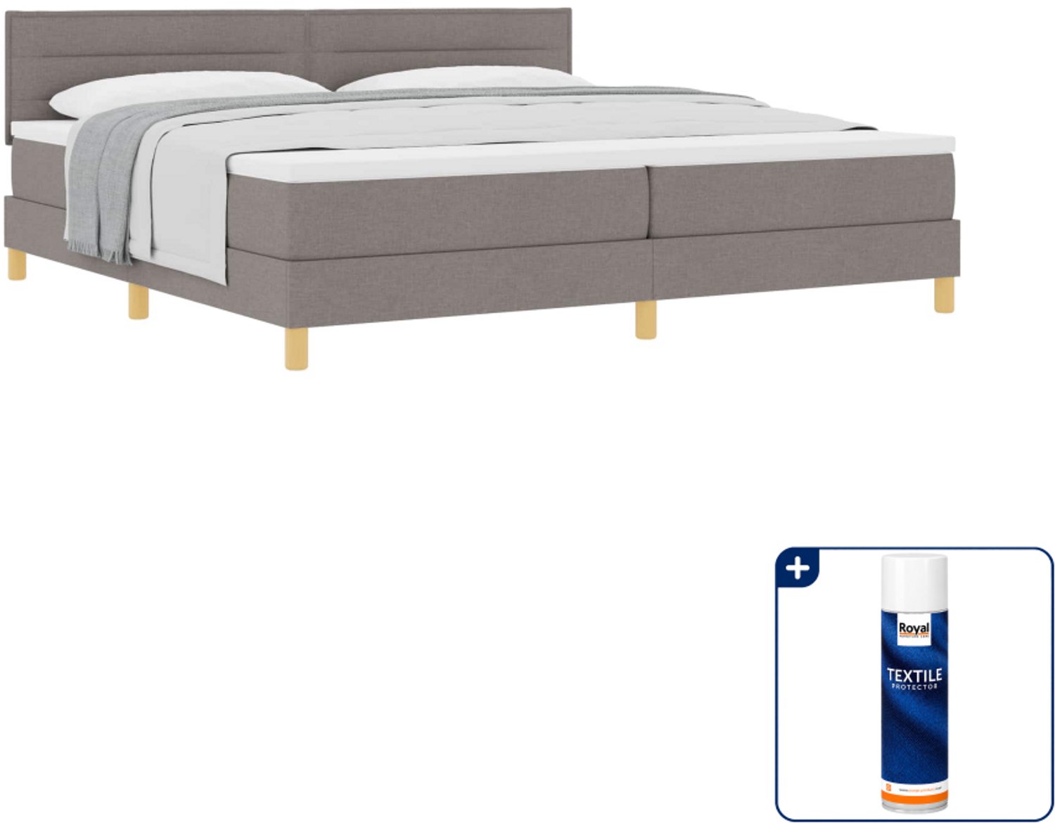 vidaXL boxspringbed - 200 x 200 cm - stof - taupe - Inclusief textielbeschermer 500 ml