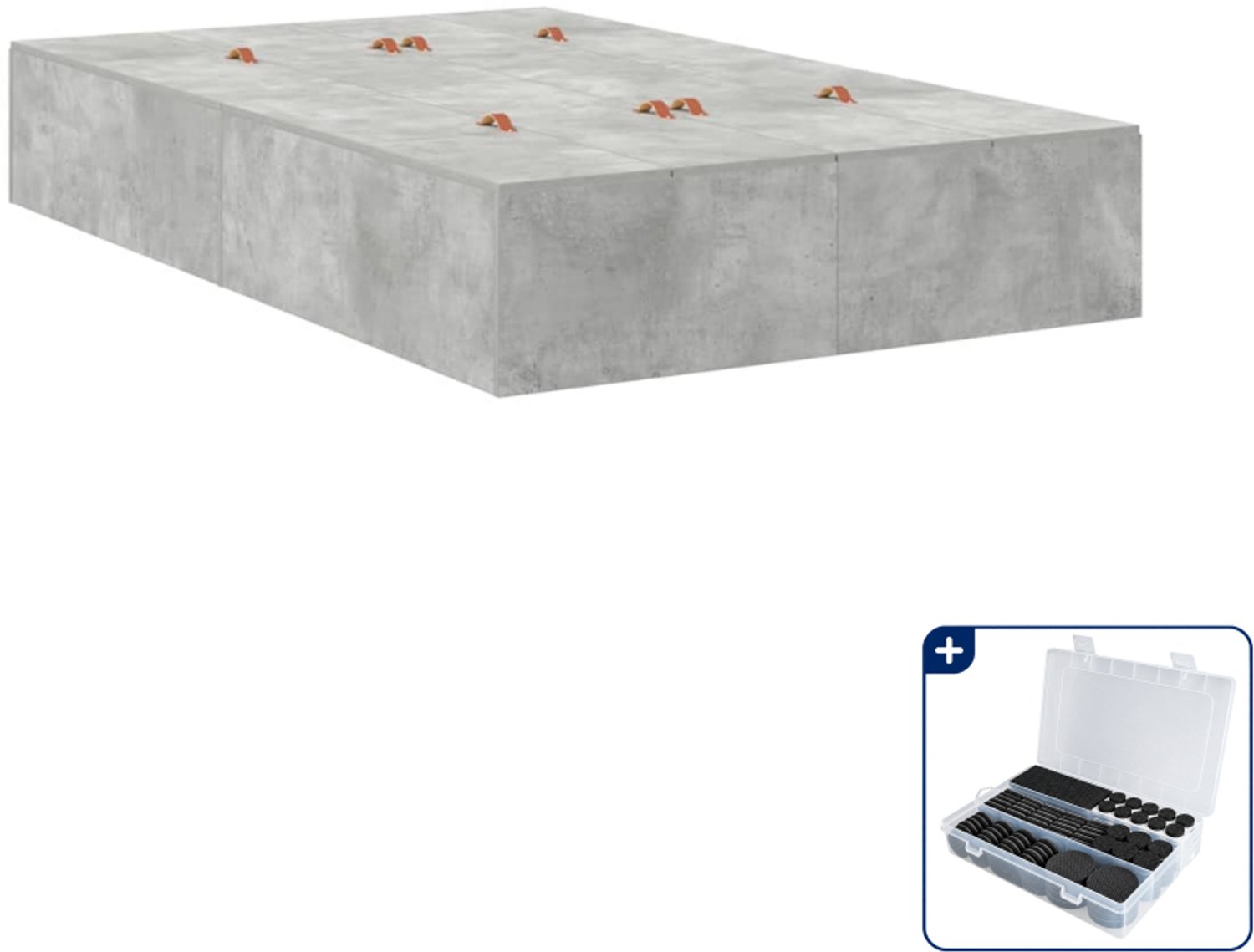 vidaXL Opbergbedframe - 120 x 190 cm - bewerkt hout - beton grijs - Inclusief antikrasvilt 177-delig