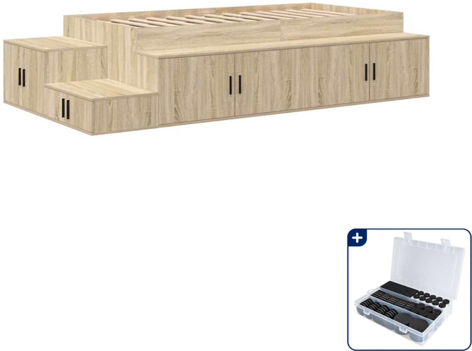 vidaXL opbergbedframe - 70 x 190 cm - bewerkt hout - sonoma eiken - Inclusief antikrasvilt 177-delig Bruin