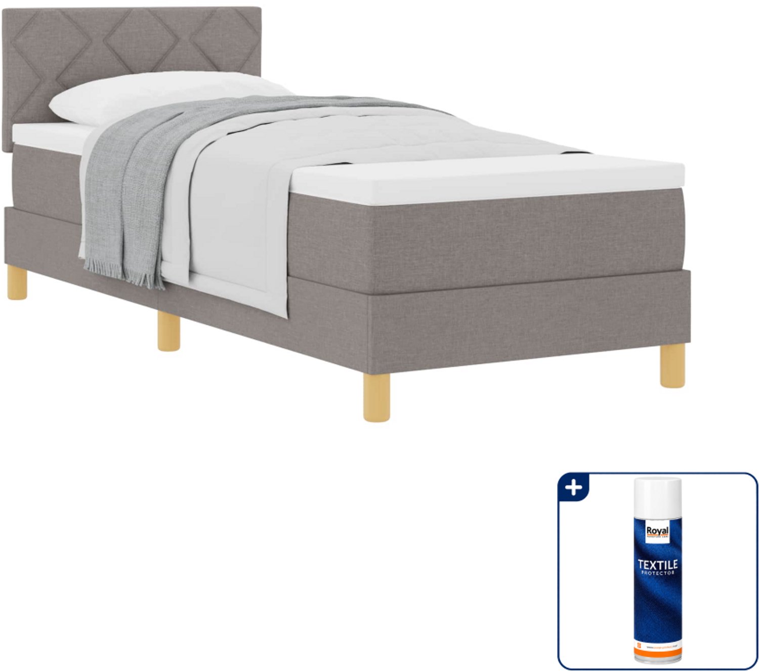 vidaXL boxspringbed - 90 x 190 cm - taupe - Inclusief textielbeschermer 500 ml