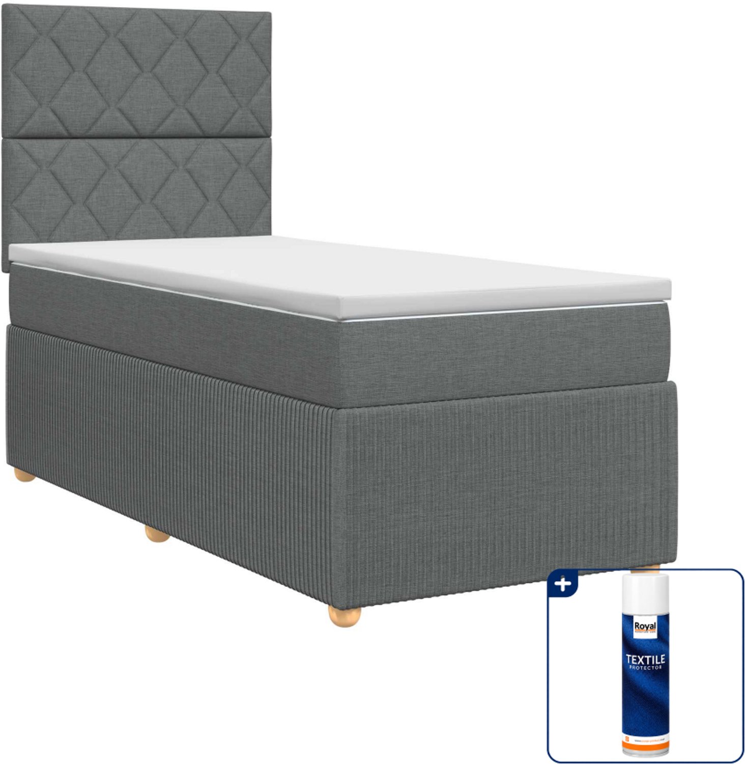 vidaXL boxspringbed met matras - 90 x 200 cm - donkergrijs - Inclusief textielbeschermer 500 ml Donker Grijn
