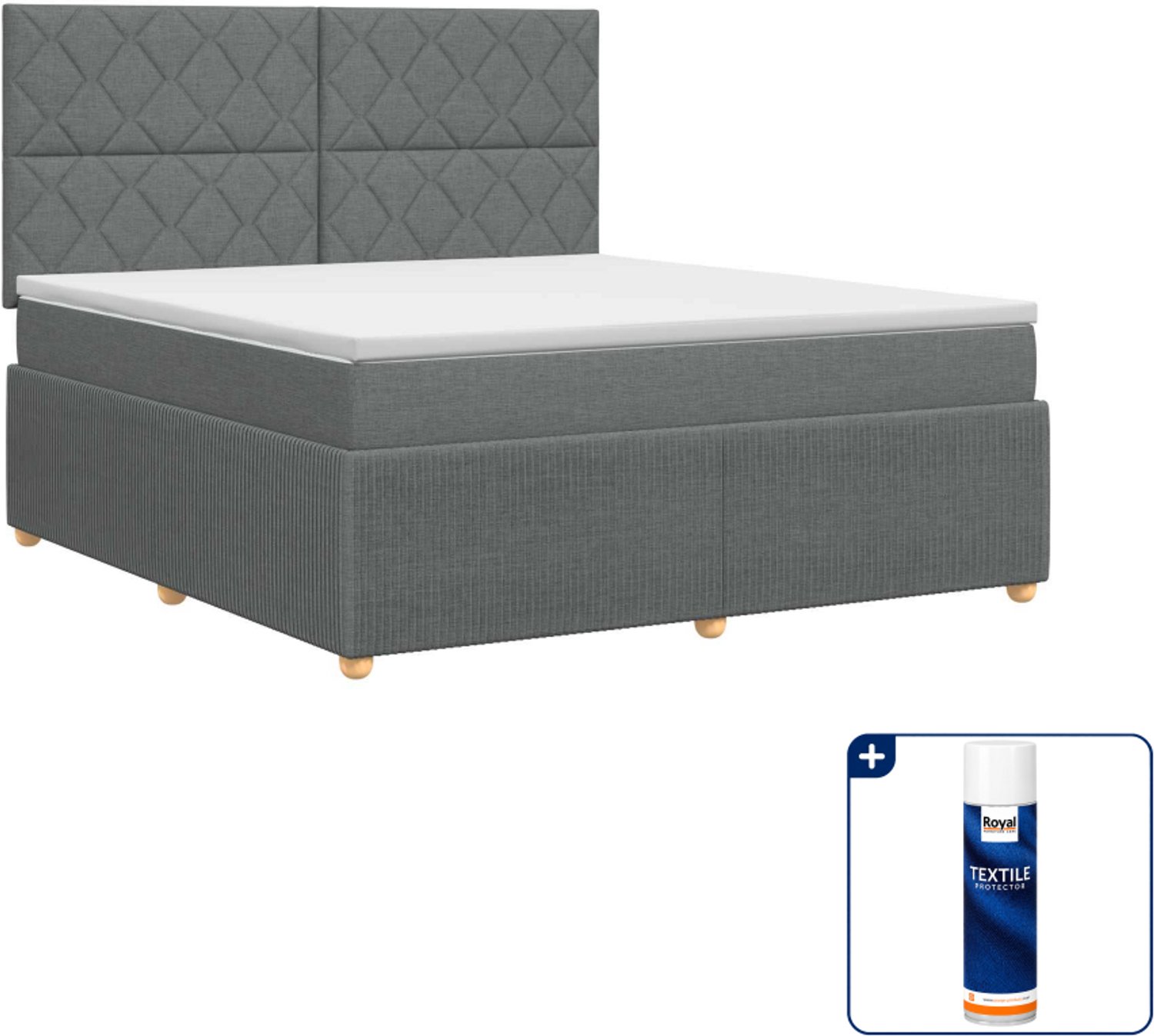 vidaXL boxspringbed met matras - 140 x 190 cm - donkergrijs - Inclusief textielbeschermer 500 ml Donker Grijn