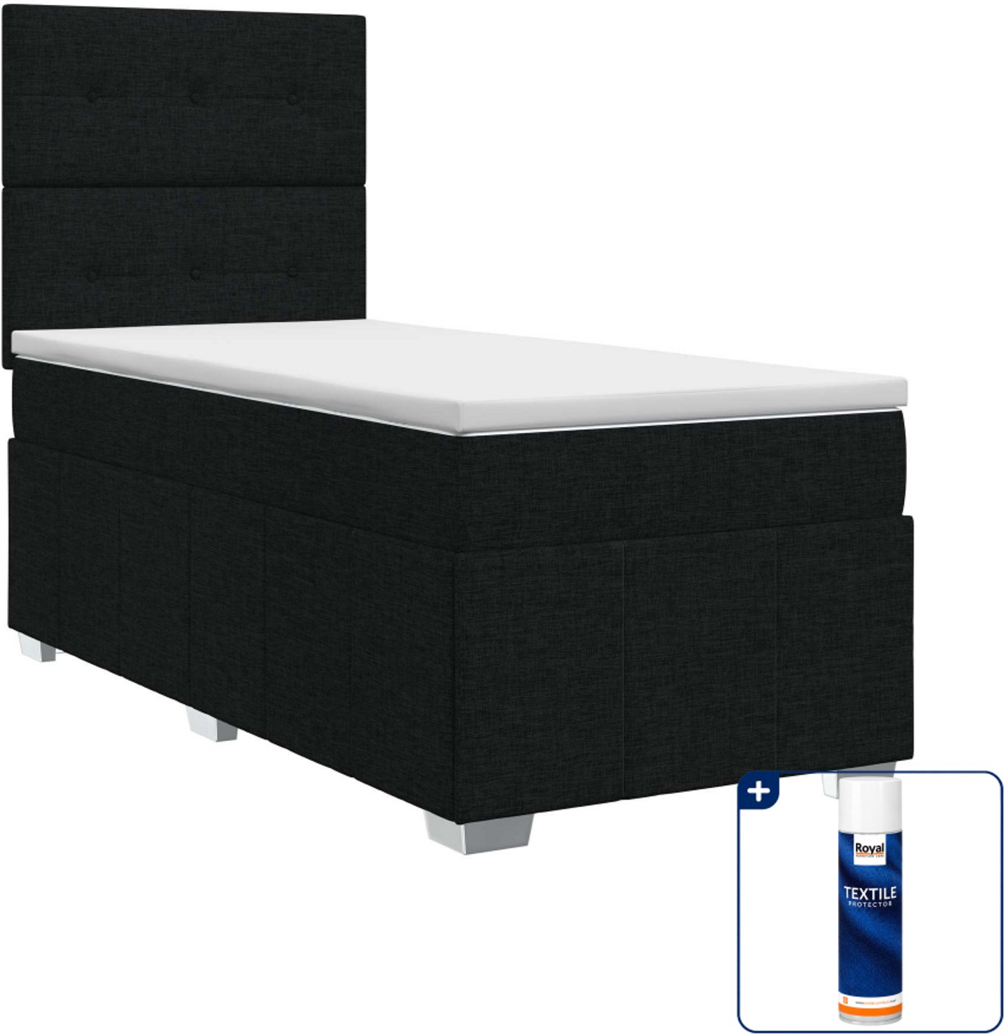 vidaXL Boxspringbed - 90 x 200 cm - zwart - Inclusief textielbeschermer 500 ml
