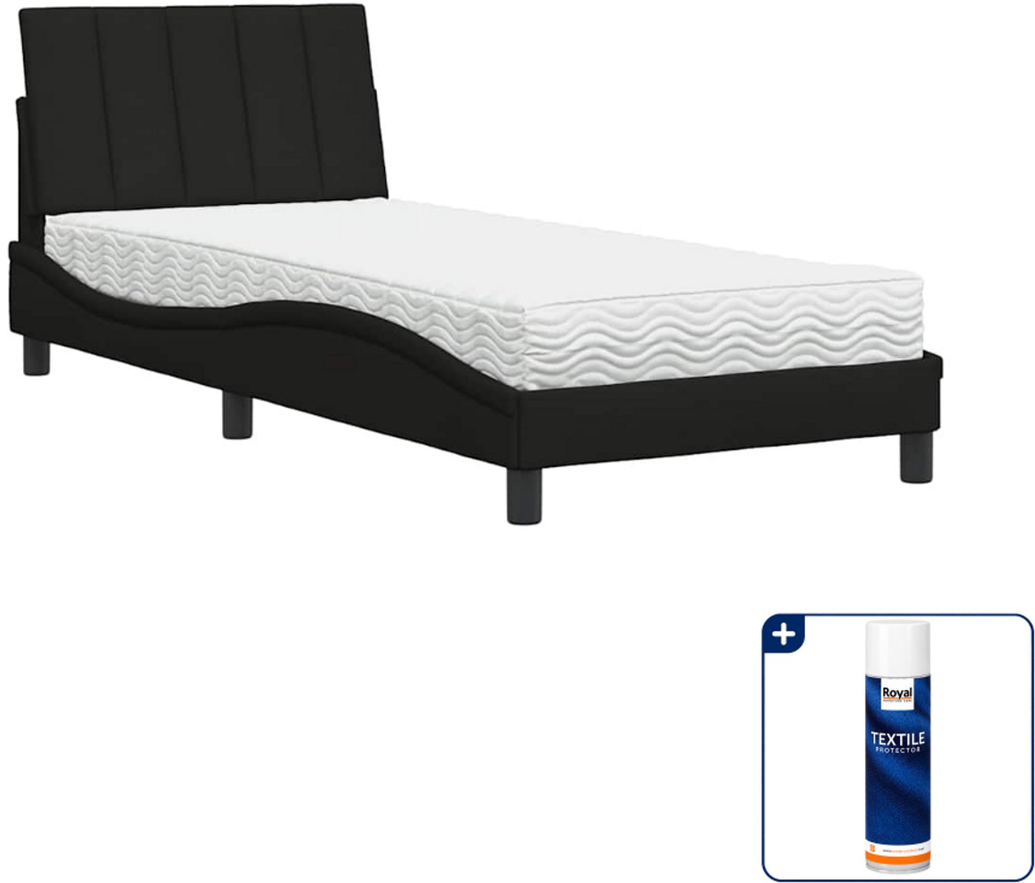 vidaXL bed met matras Hanko - 90 x 190 cm - zwart - Inclusief textielbeschermer 500 ml Taupe
