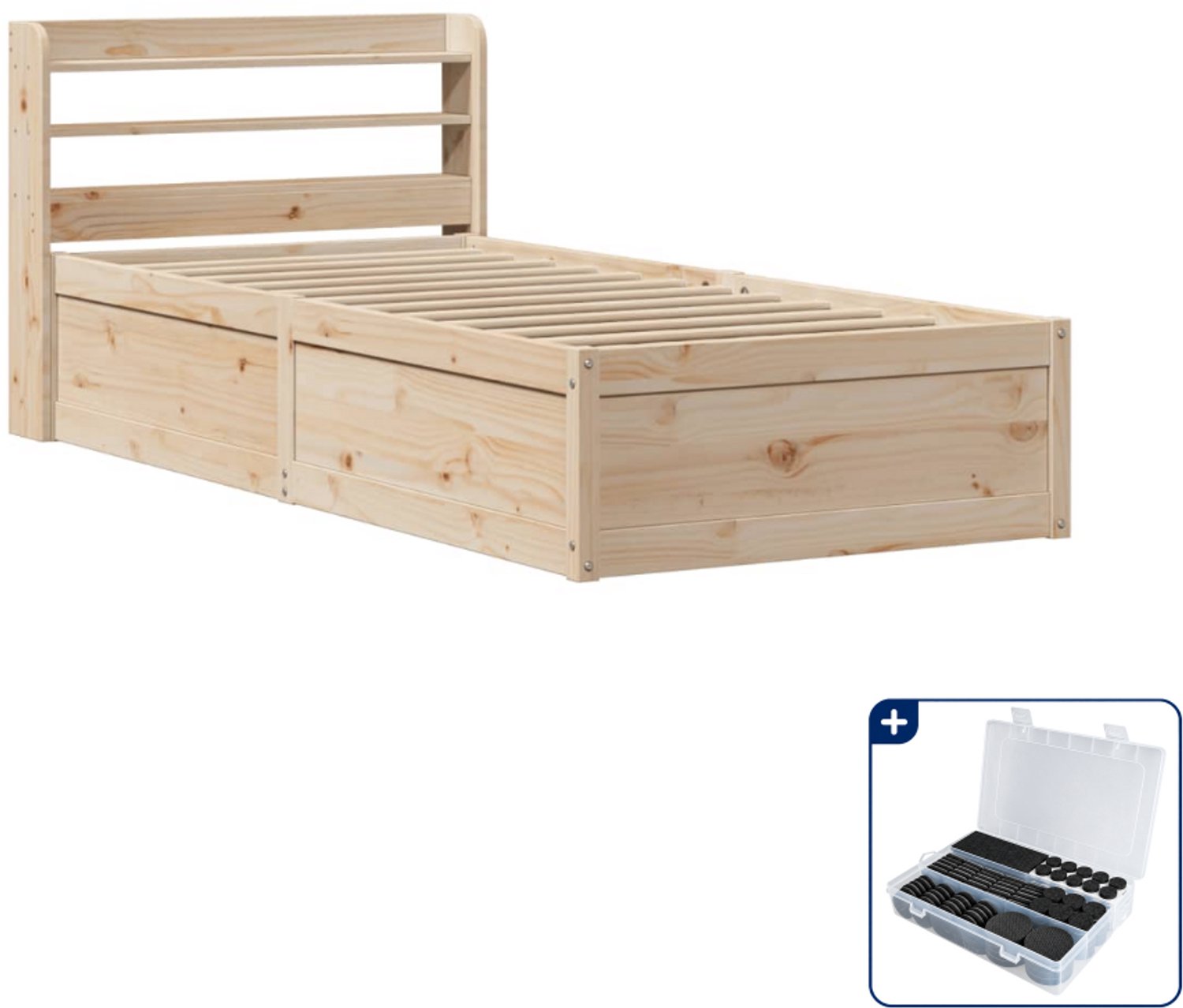 vidaXL bedframe met hoofdbord - 75 x 190 cm - massief grenenhout - Inclusief antikrasvilt 177-delig Wit
