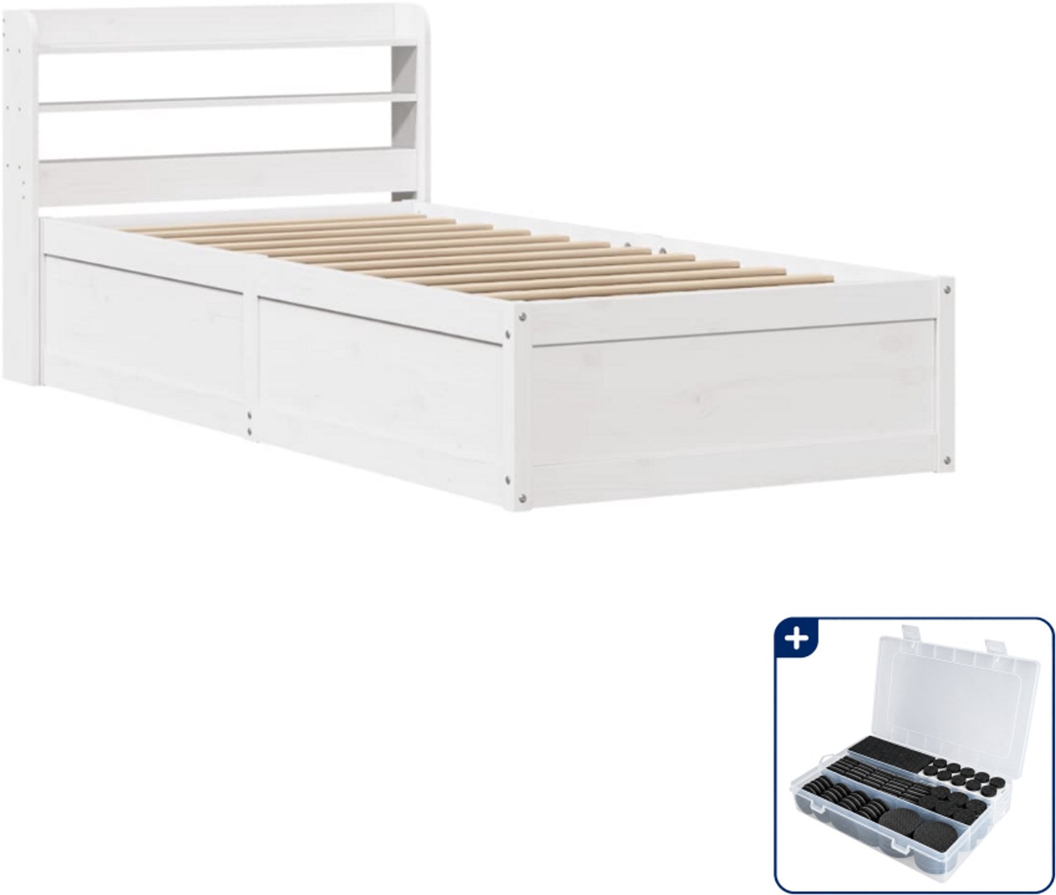 vidaXL bedframe met hoofdbord - 75 x 190 cm - massief grenenhout - wit - Inclusief antikrasvilt 177-delig