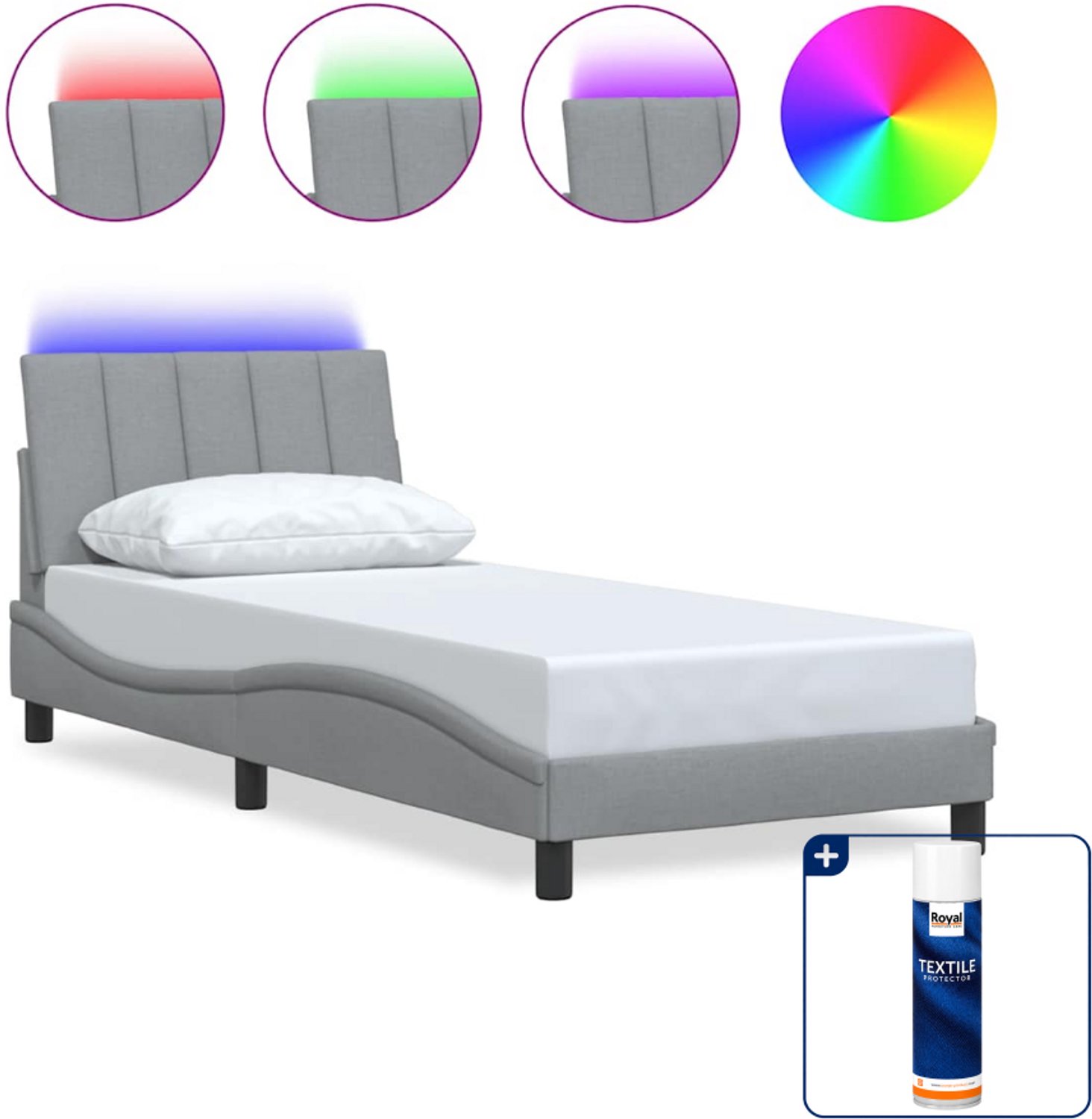 vidaXL Bedframe Dover - 90 x 190 cm - stof - lichtgrijs - Inclusief textielbeschermer 500 ml Bruin