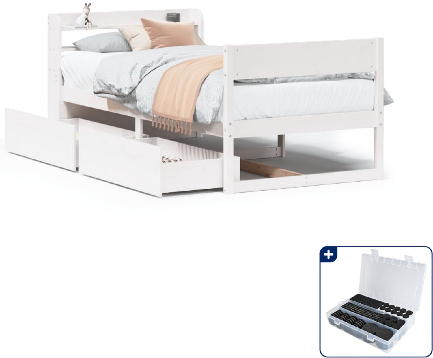 vidaXL bedframe 90 x 200 cm - massief grenenhout - wit - Inclusief antikrasvilt 177-delig