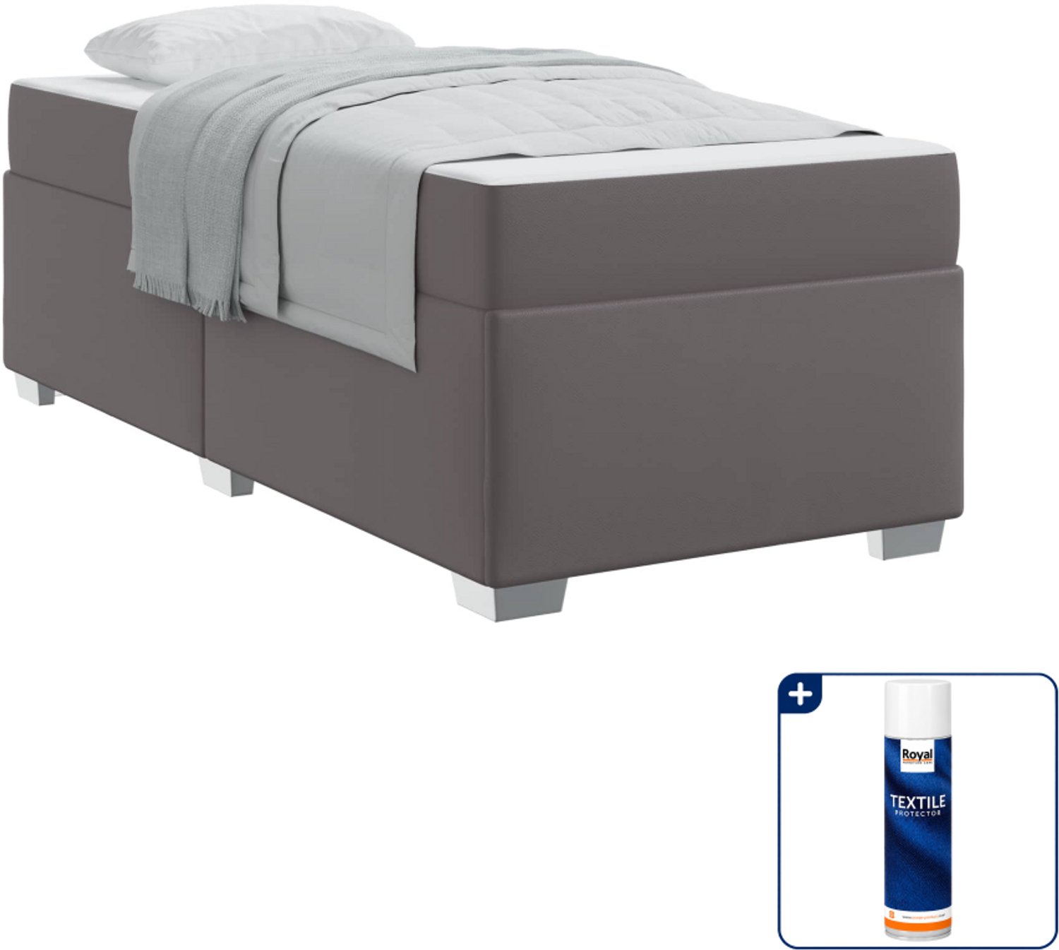 vidaXL Bedframe - 90 x 190 cm - grijs - Inclusief textielbeschermer 500 ml