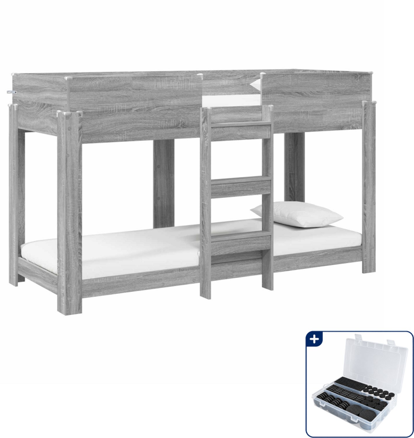 vidaXL stapelbed - 75 x 190 cm - bewerkt hout - grijs sonoma - Inclusief antikrasvilt 177-delig Bruin