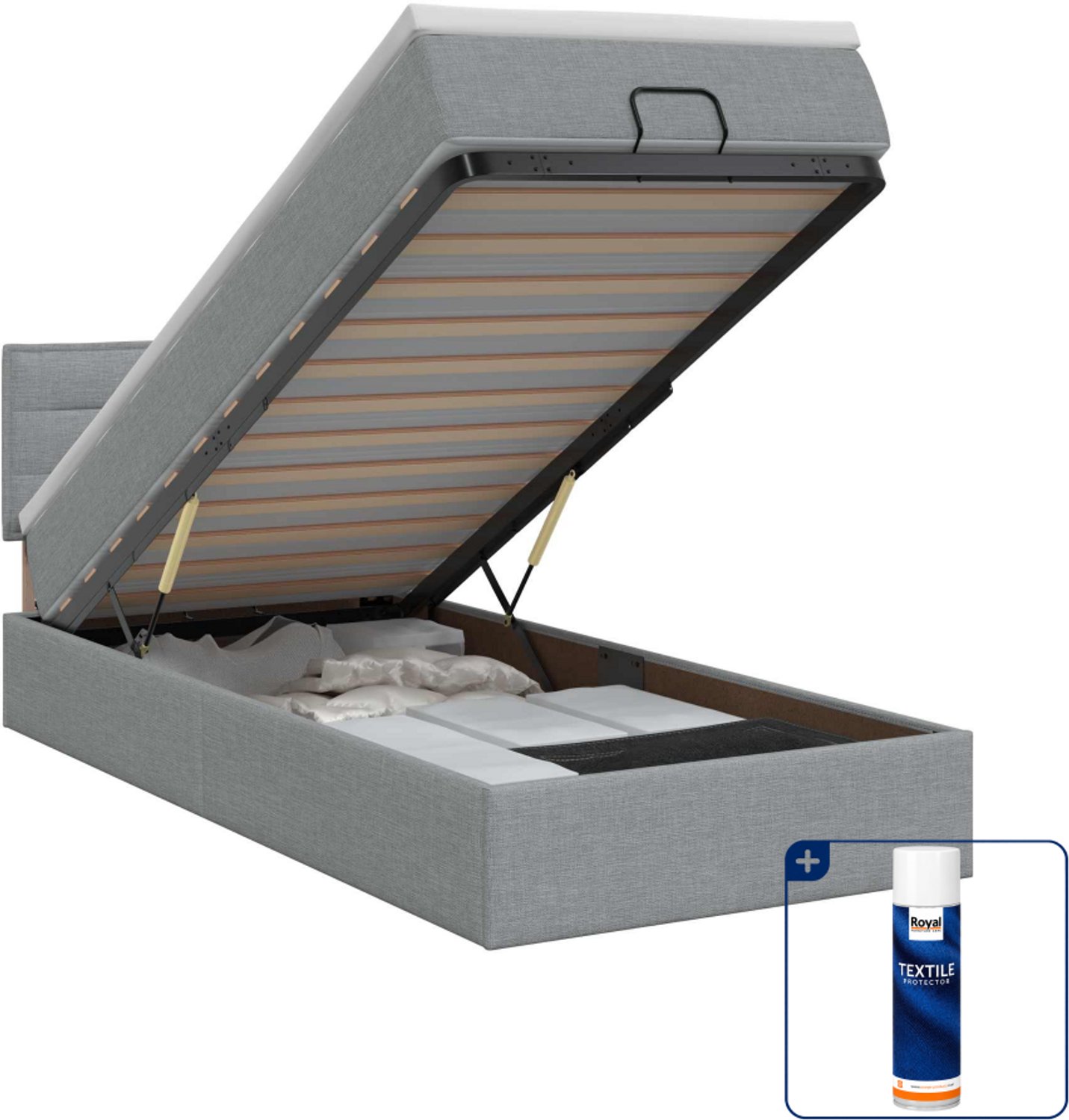 vidaXL ottoman bed - 90 x 190 cm - stof - lichtgrijs - Inclusief textielbeschermer 500 ml