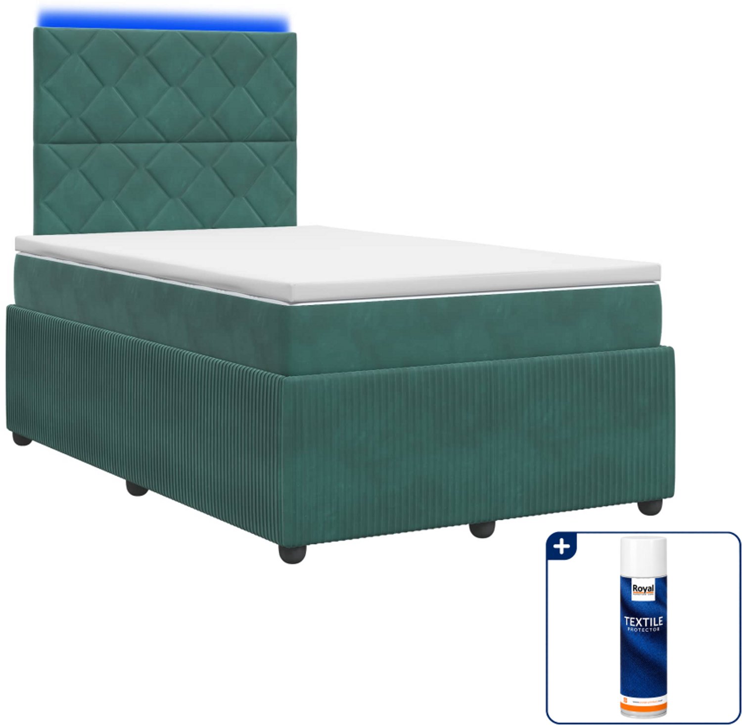 vidaXL boxspring met led en matras - 120 x 200 cm - donkergroen - Inclusief textielbeschermer 500 ml