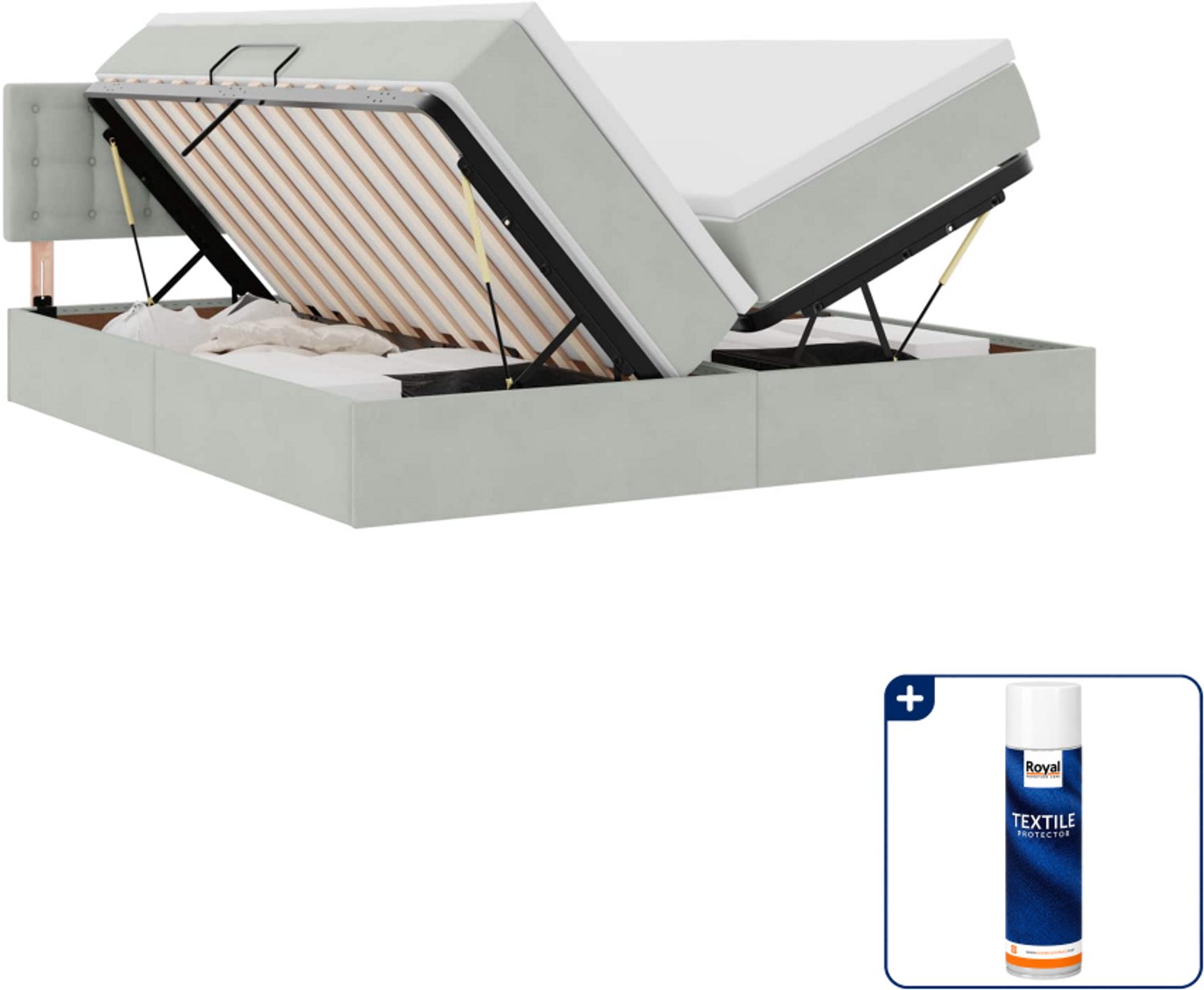 vidaXL opbergbed 2 st - 100 x 200 cm - fluweel - lichtgrijs - Inclusief textielbeschermer 500 ml Groen