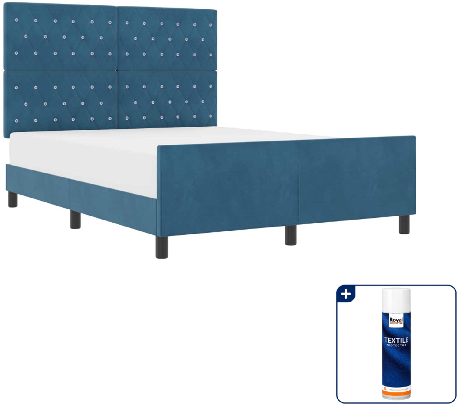 vidaXL boxspringbed Small double - 140 x 200 cm - donkerblauw - Inclusief textielbeschermer 500 ml