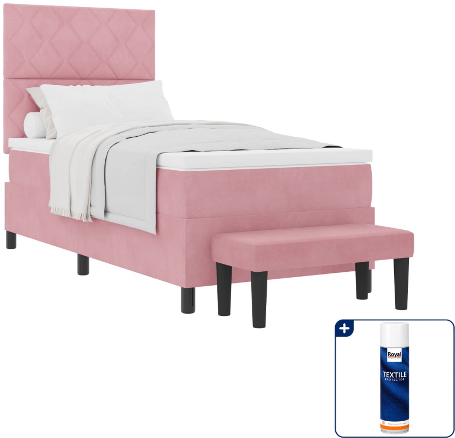 vidaXL Boxspring met matras - 90 x 190 cm - fluweel - roze - Inclusief textielbeschermer 500 ml