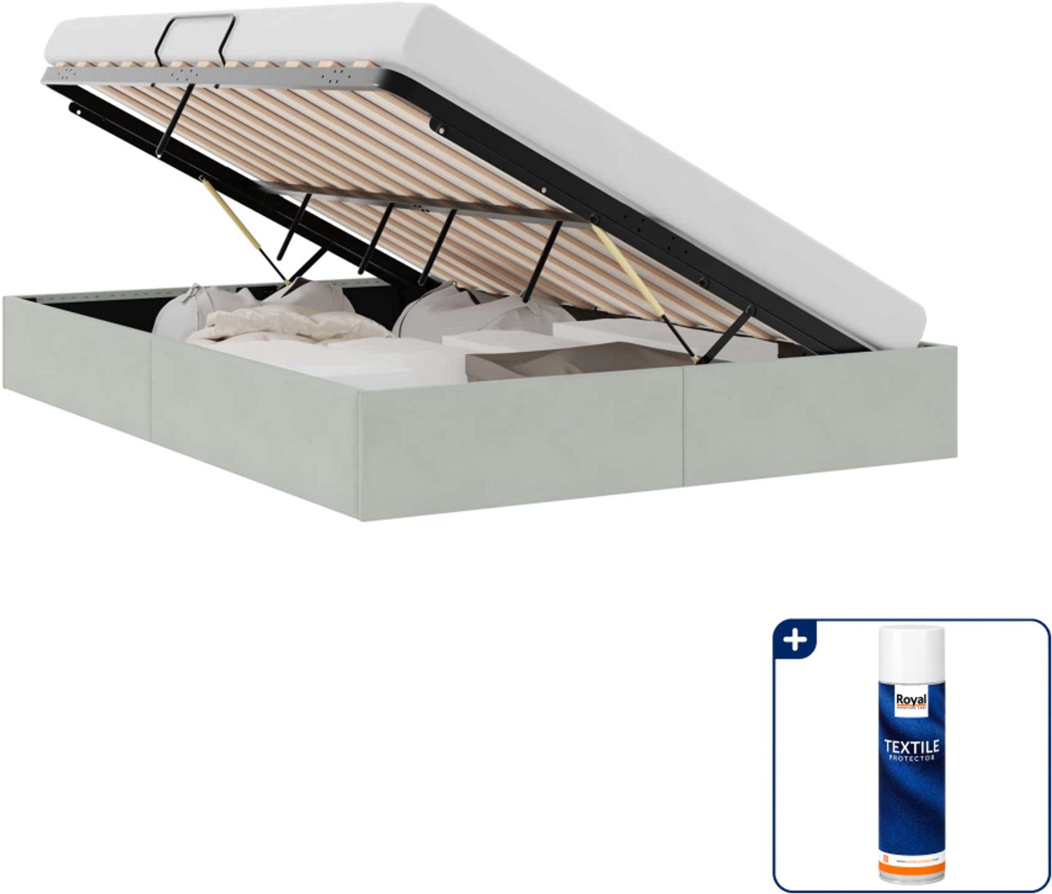 vidaXL opbergbed - 137 x 190 cm - fluweel - lichtgrijs - Inclusief textielbeschermer 500 ml Wit
