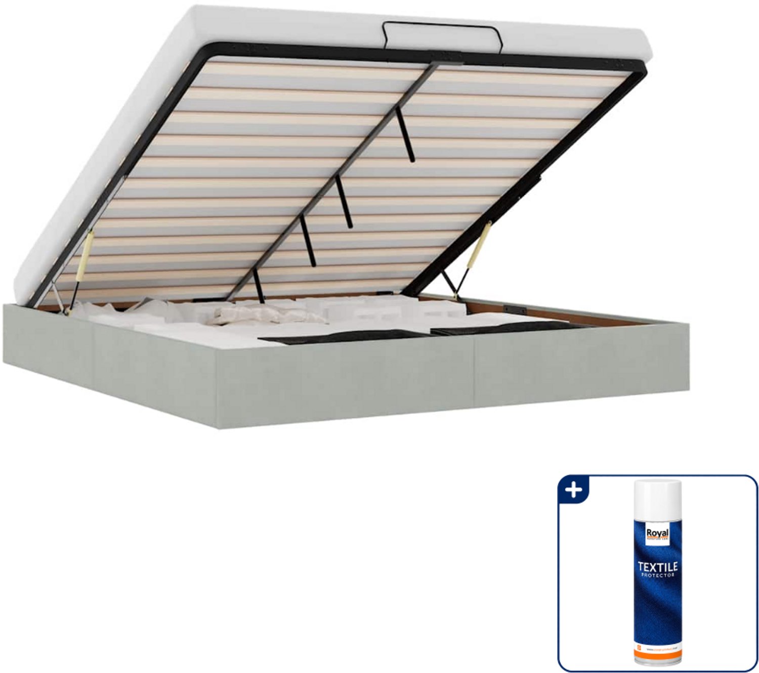 vidaXL queensize bedframe - 160 x 200 cm - fluweel - lichtgrijs - Inclusief textielbeschermer 500 ml Zwart