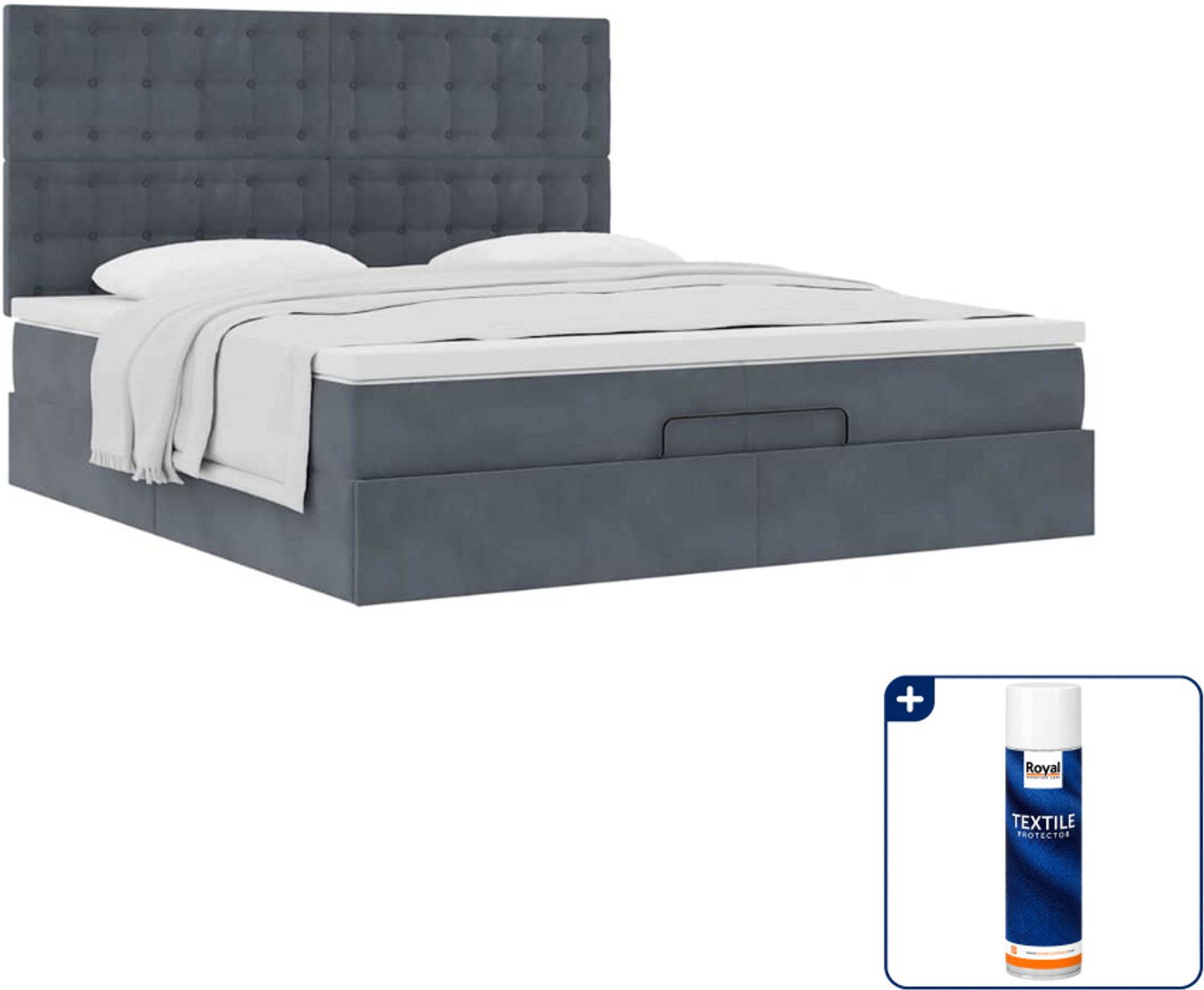 vidaXL Ottoman bed - Super kingsize - 200 x 200 cm - donkergrijs - Inclusief textielbeschermer 500 ml