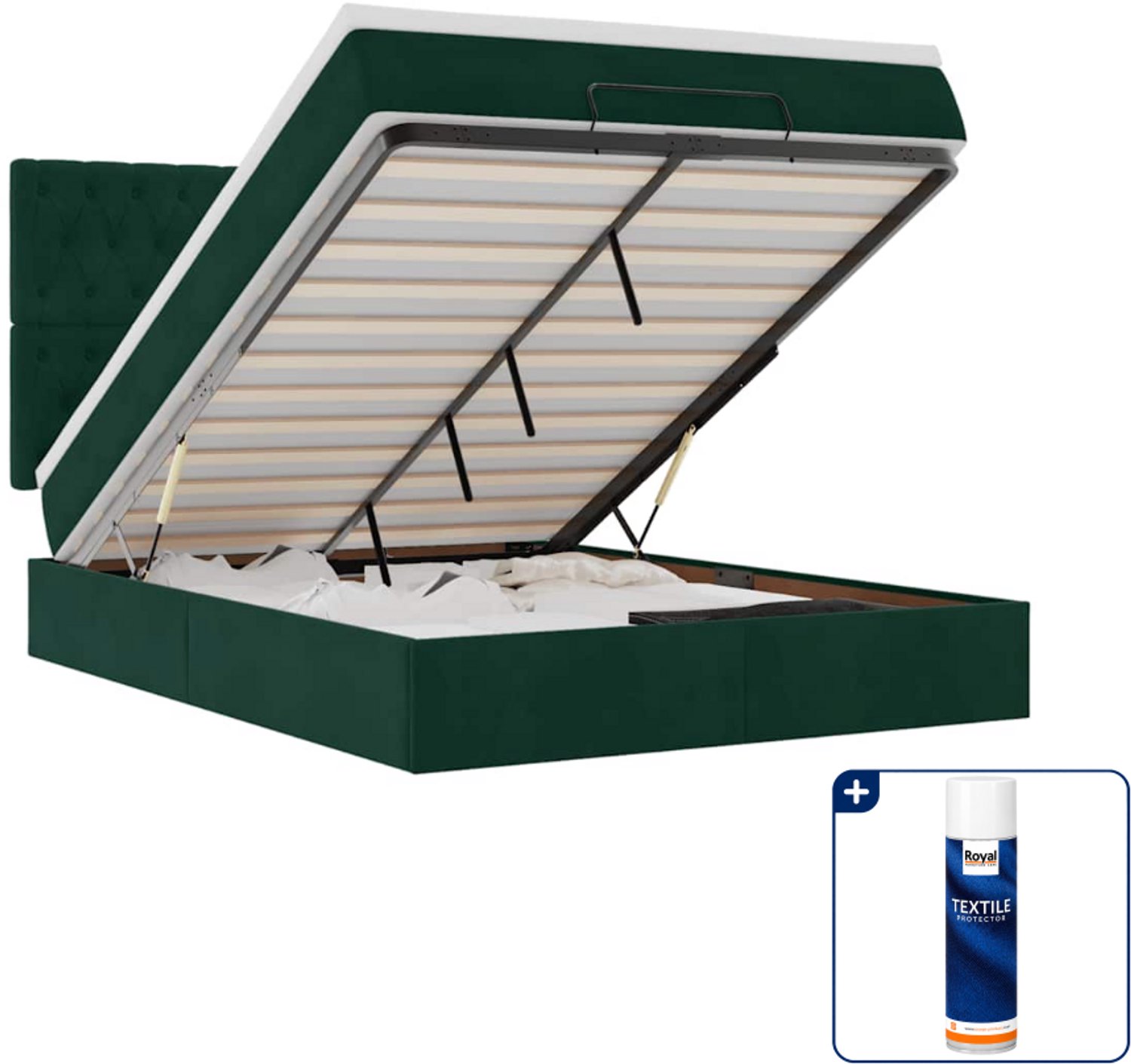 vidaXL ottoman bed met matras - 140 x 190 cm - fluweel - donkergroen - Inclusief textielbeschermer 500 ml