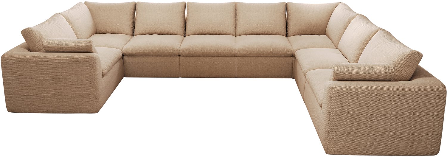 MODENUIT U-Bank 375 x 245 cm - 8 Zitplaatsen Met Zachte Schuimvulling - Voor Woonkamer - Linnen - Khaki