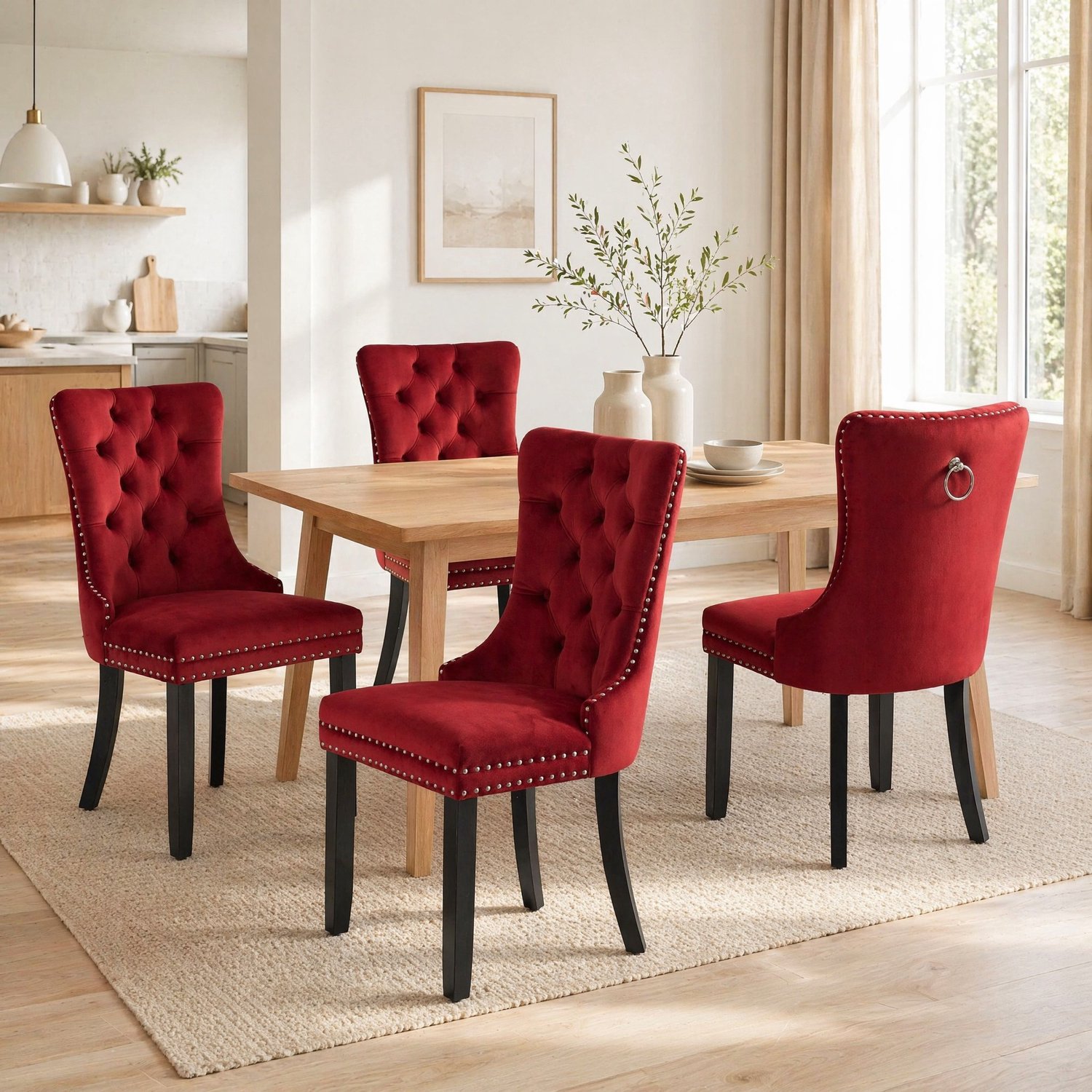 MODENUIT Eetkamerstoel 50 x 95 cm - Set Van 2 Met Hoge Rugleuning - Eetkamer - Hout En Velvet - Bordeauxrood Wijnrood