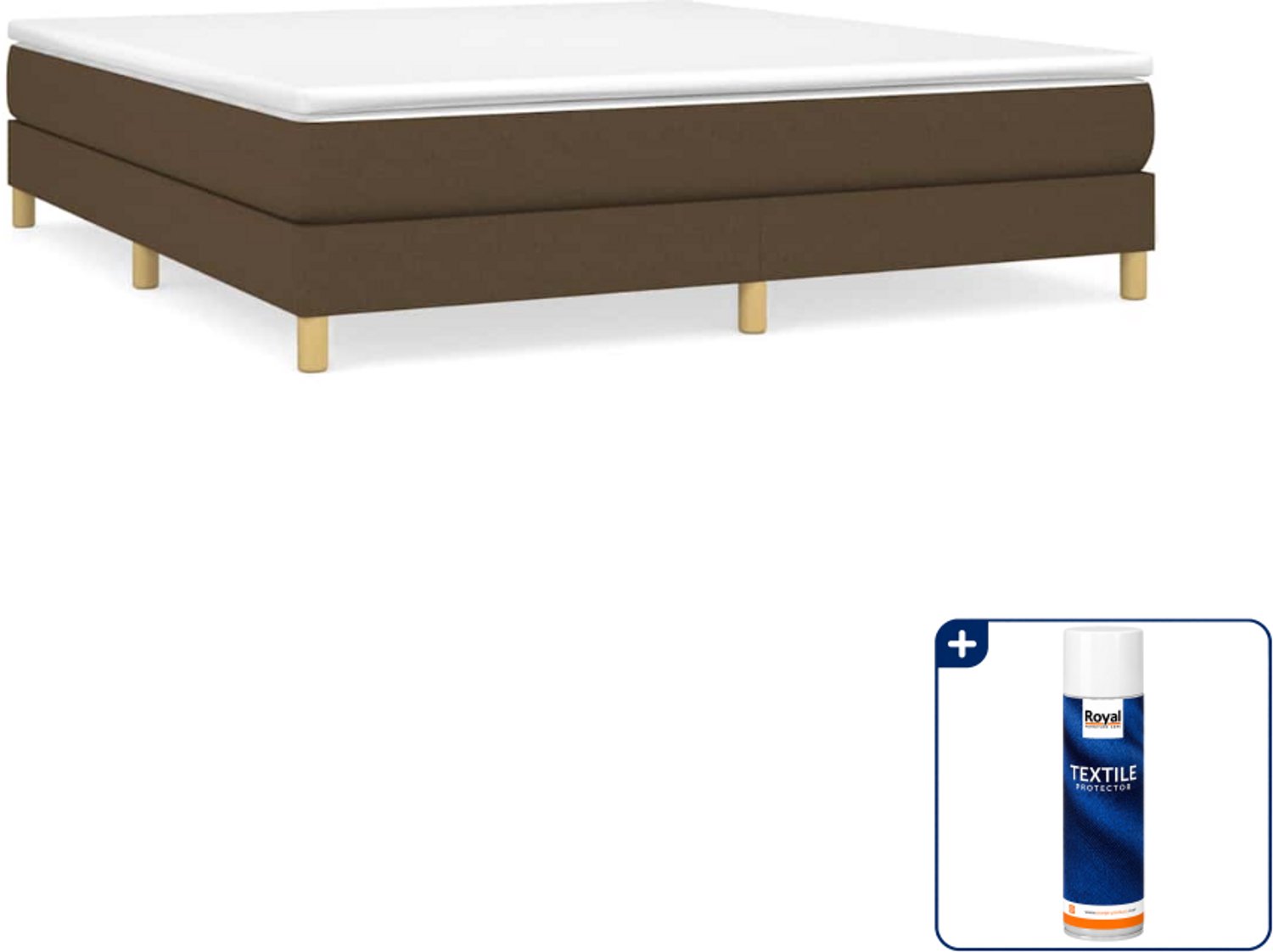vidaXL boxspring bed - Kingsize - 180 x 200 cm - stof - donkerbruin - Inclusief textielbeschermer 500 ml Grijs