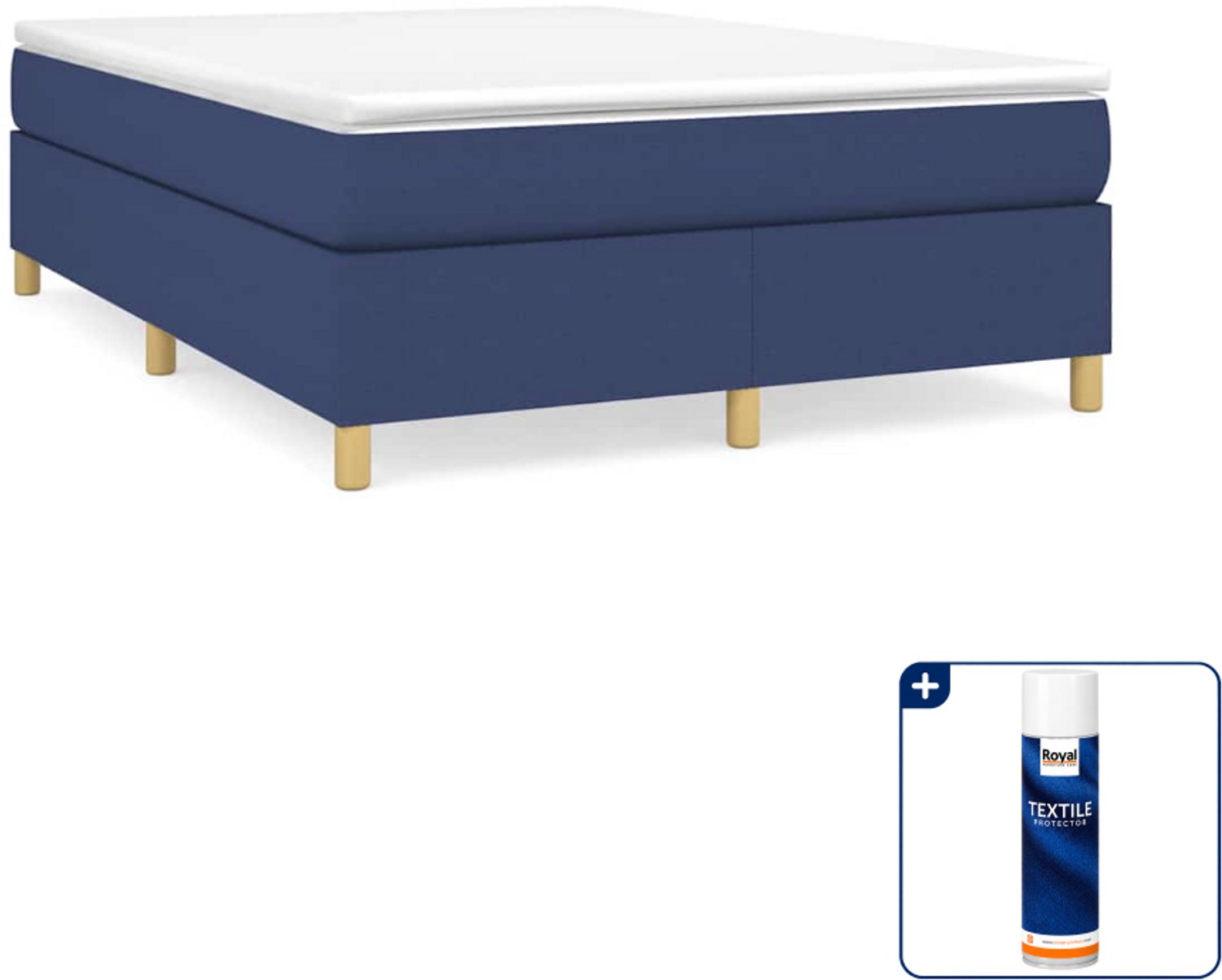 vidaXL boxspring bed - small double - 140 x 200 cm - blauw - Inclusief textielbeschermer 500 ml Zwart