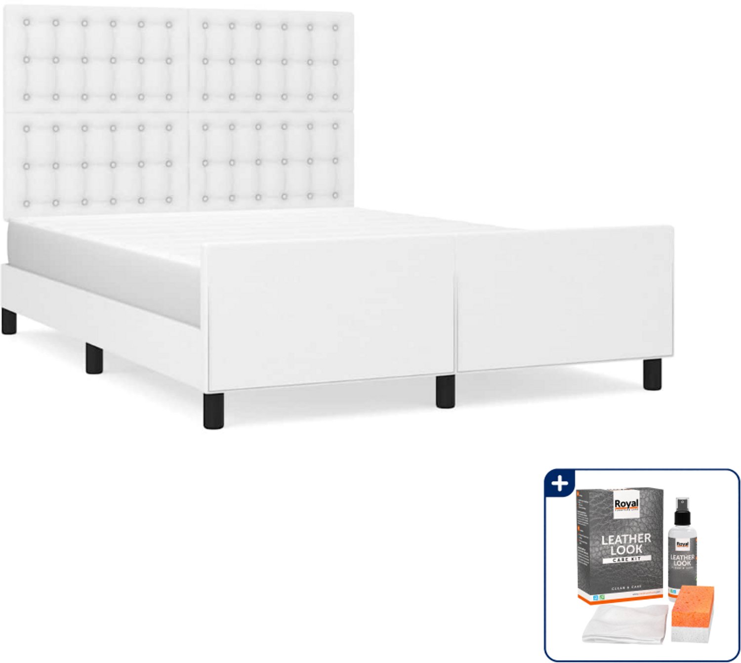 vidaXL Bedframe Small double - 140 x 200 cm - kunstleer - wit - Inclusief onderhoudsset voor kunstleer 150 ml
