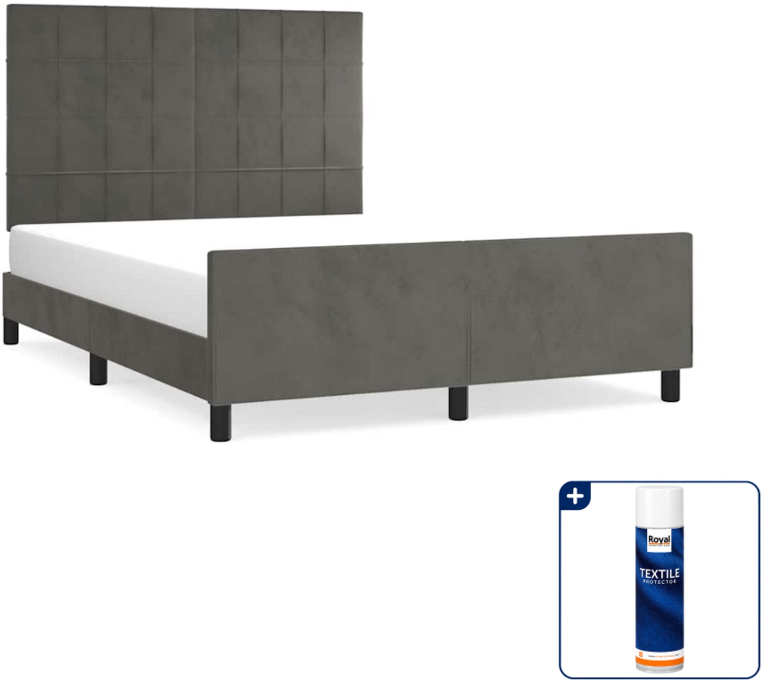 vidaXL Bedframe - Small double - 140 x 200 cm - donkergrijs - Inclusief textielbeschermer 500 ml