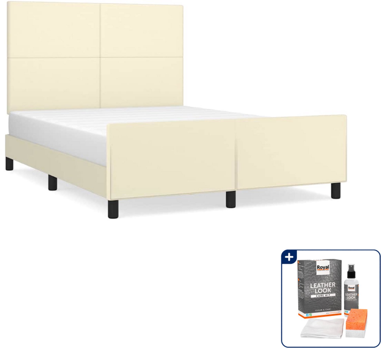 vidaXL bedframe Small double - 140 x 200 cm - crème - Inclusief onderhoudsset voor kunstleer 150 ml