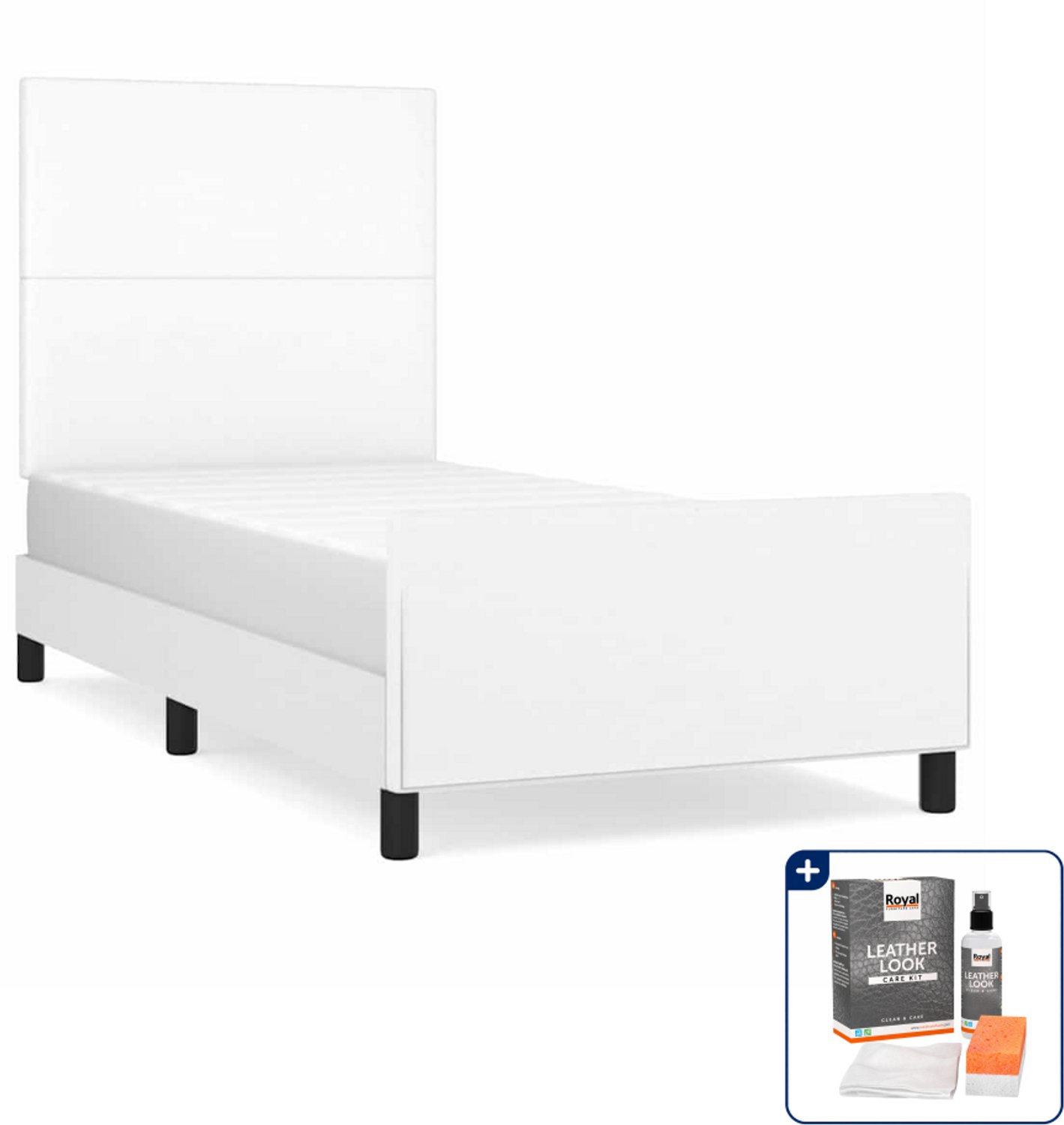 vidaXL bedframe met hoofdbord - 90 x 200 cm - kunstleer - wit - Inclusief onderhoudsset voor kunstleer 150 ml