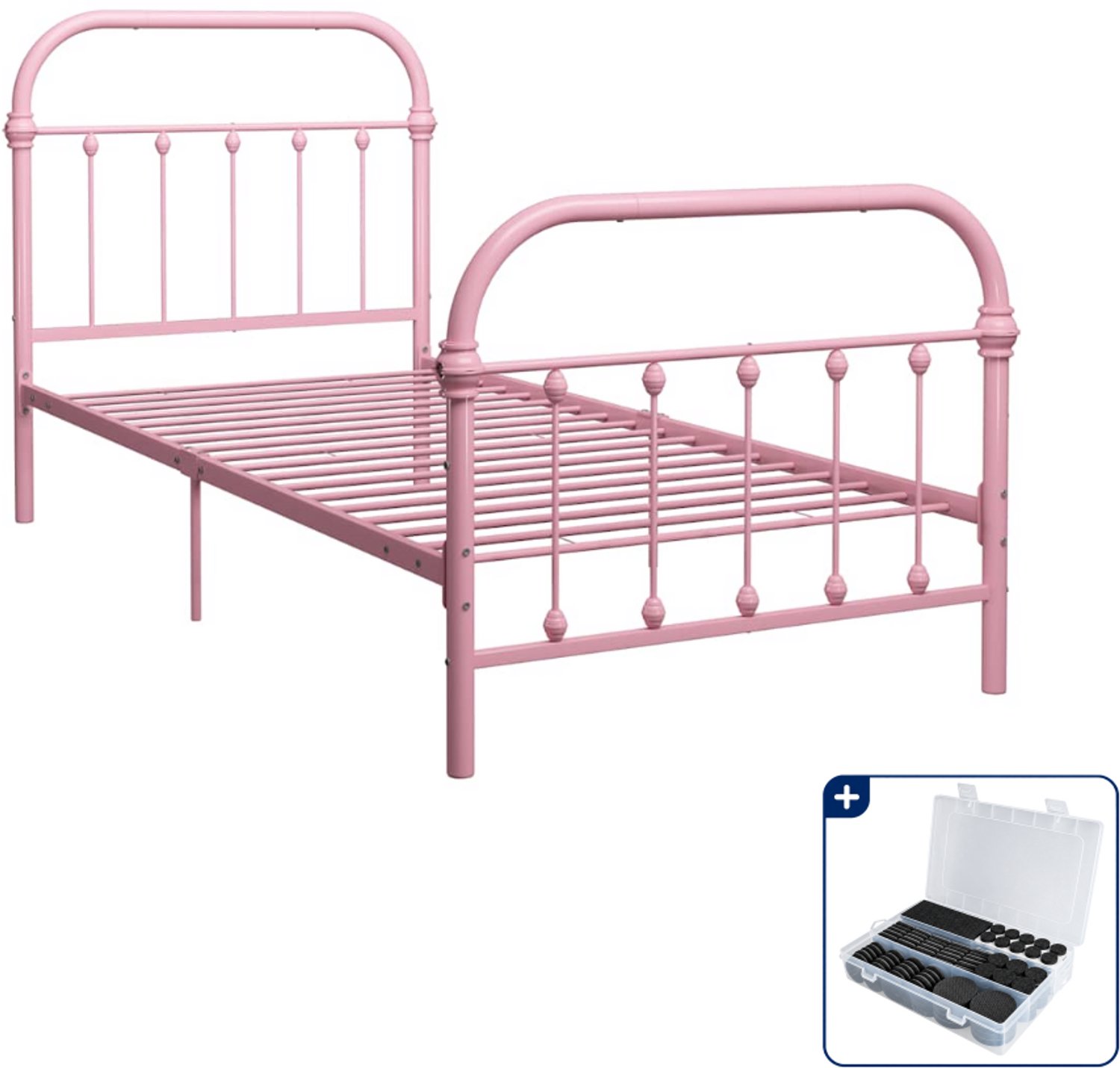 vidaXL bedframe - 90 x 200 cm - metaal - roze - Inclusief antikrasvilt 177-delig
