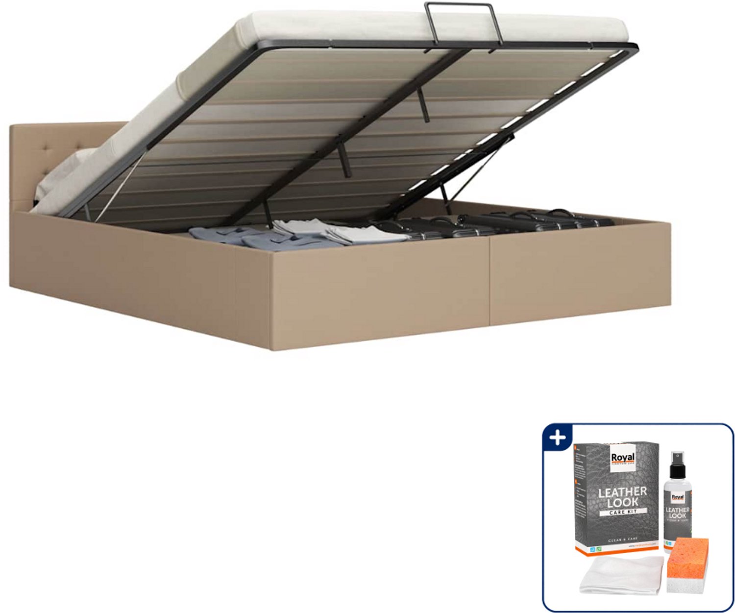 vidaXL Bedframe - Kingsize - 180 x 200 cm - cappuccino - Inclusief onderhoudsset voor kunstleer 150 ml Bruin