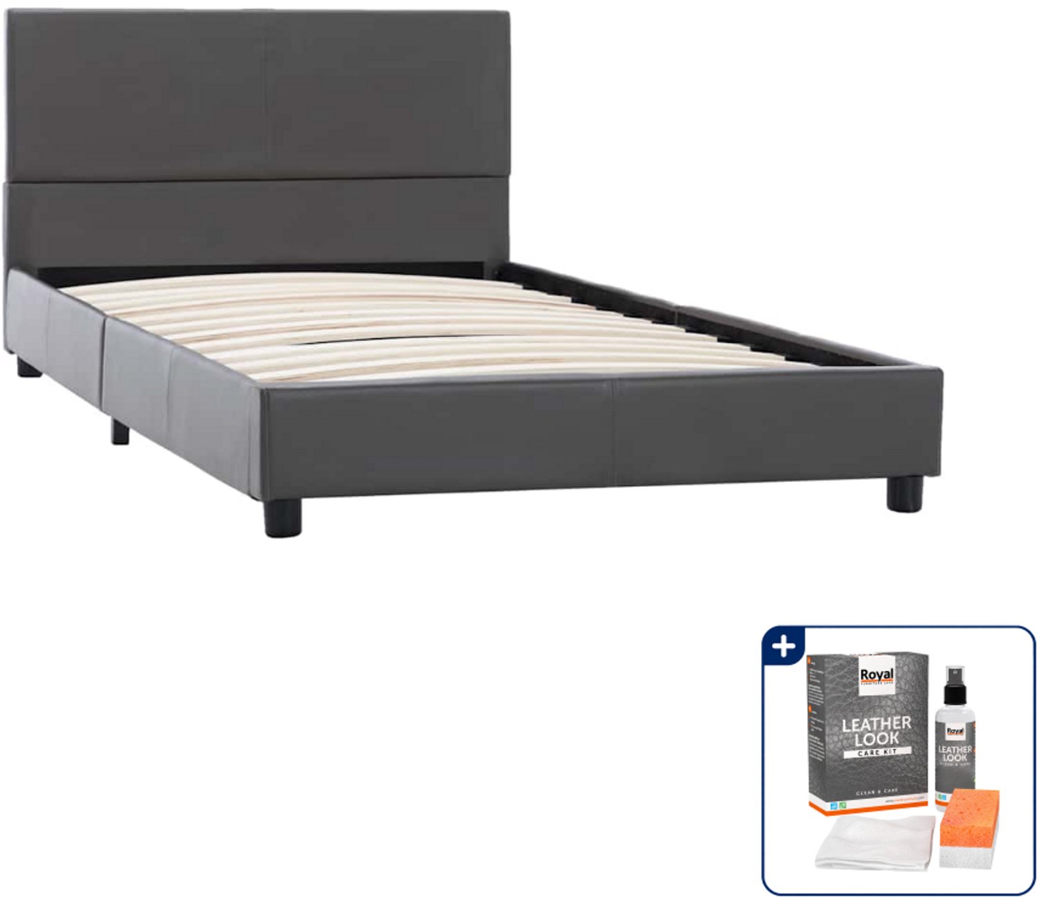 vidaXL bedframe - 90 x 200 cm - kunstleer - grijs - Inclusief onderhoudsset voor kunstleer 150 ml