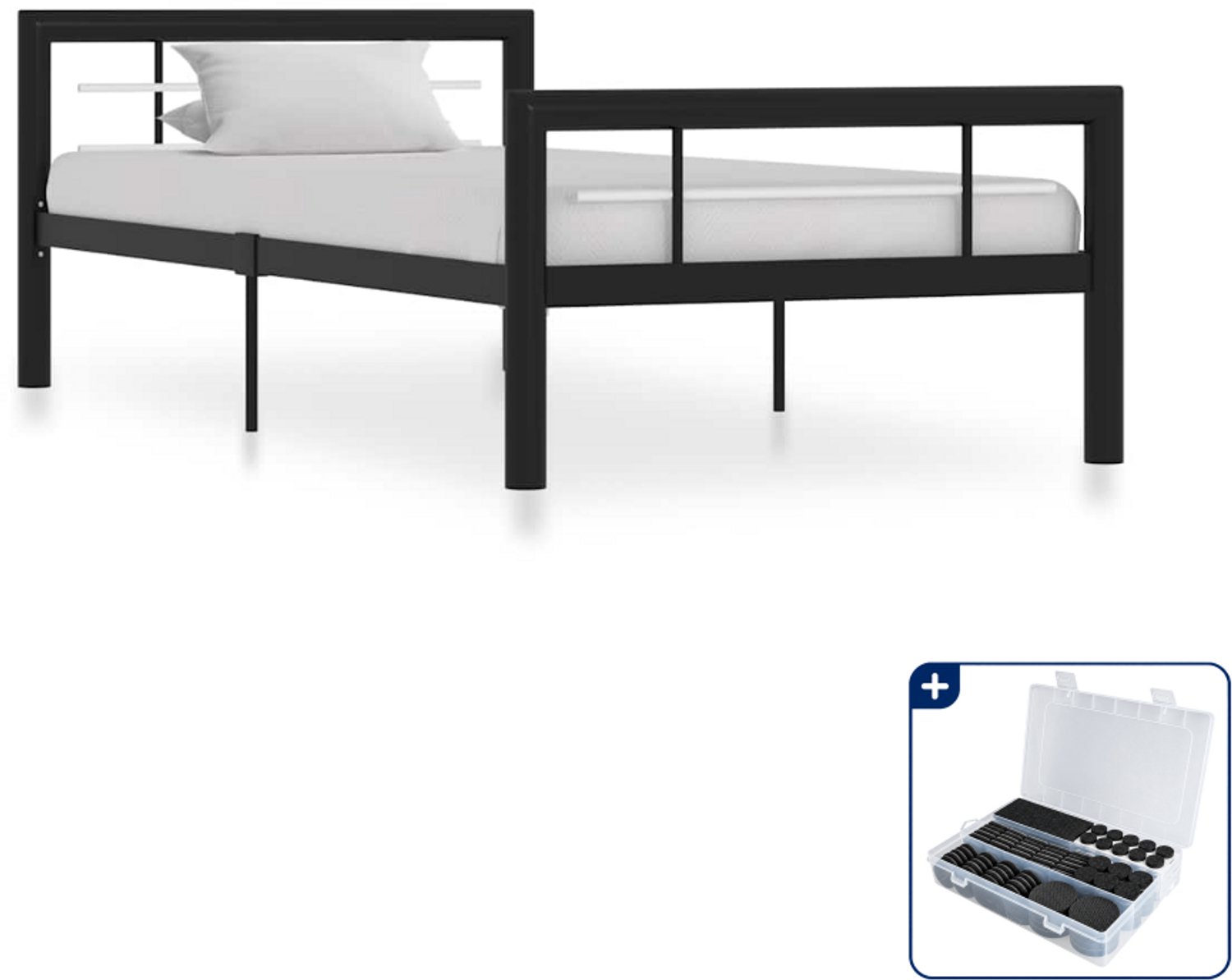 vidaXL bedframe 90 x 200 cm - metaal - zwart en wit - Inclusief antikrasvilt 177-delig