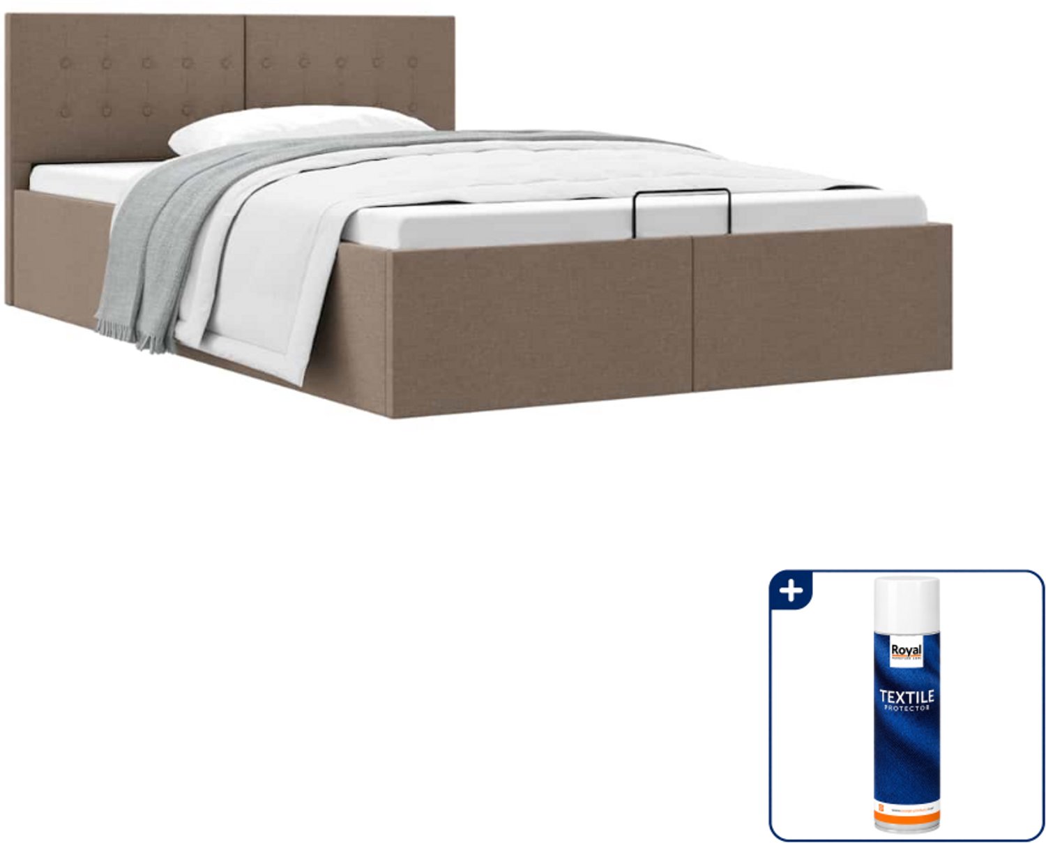 vidaXL bedframe met opbergruimte - 120 x 200 cm - stof - taupe - Inclusief textielbeschermer 500 ml Bruin