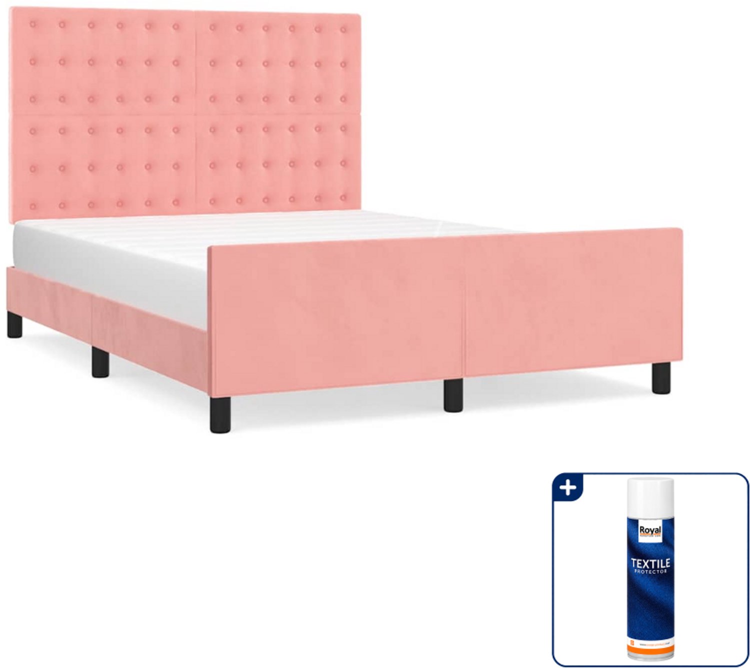 vidaXL Bedframe - Small double 140 x 200 cm - fluweel - roze - Inclusief textielbeschermer 500 ml