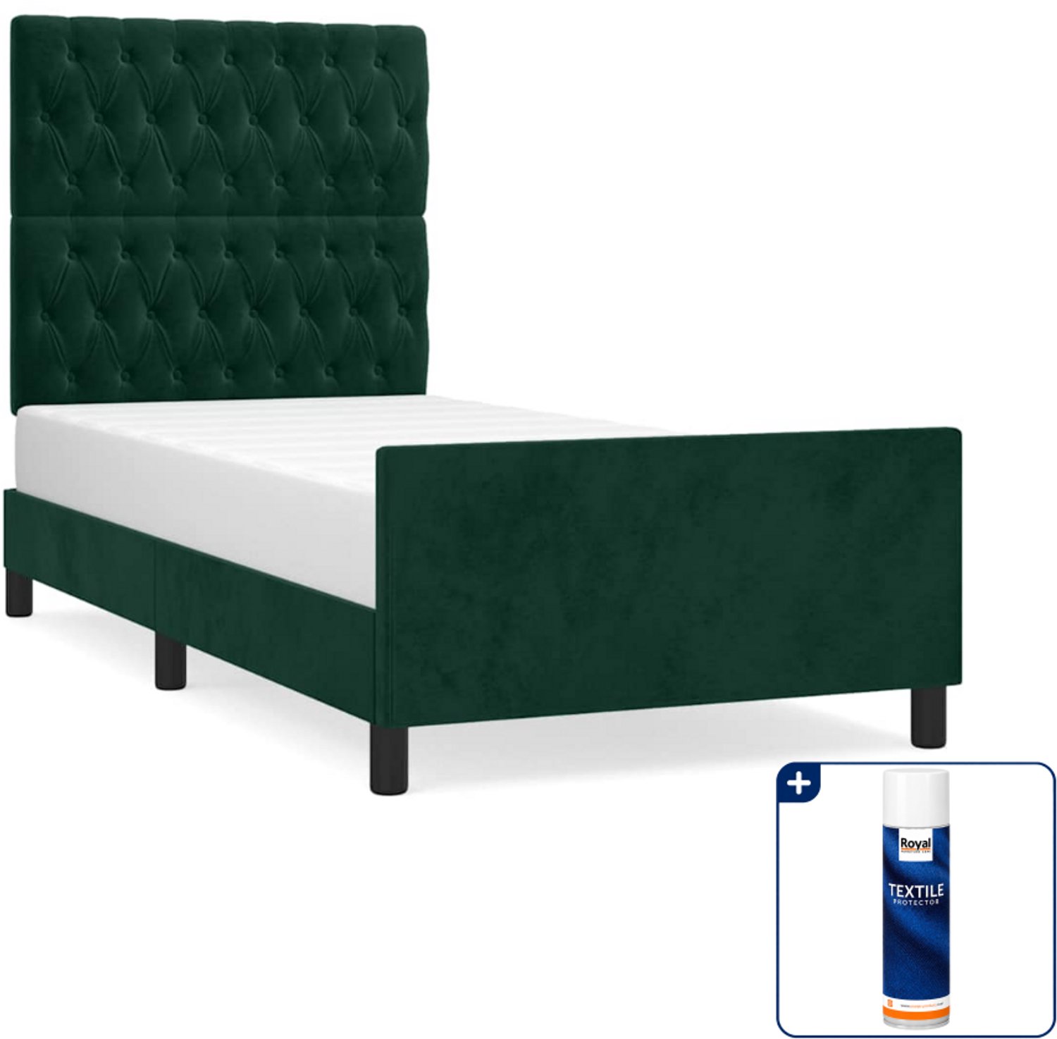 vidaXL Bedframe - 90 x 200 cm - fluweel - donkergroen - Inclusief textielbeschermer 500 ml