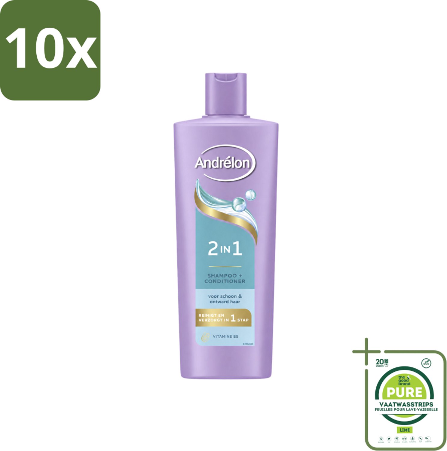 10 x Andrélon – Shampoo 2-in-1 – Iedere Dag – 400 ml - Grootverpakking - Vaatwasstrips - Haar Verzorgen - Haar Reinigen - Shampoo En Conditioner - Vitamine B5 - 2-in-1 Shampoo