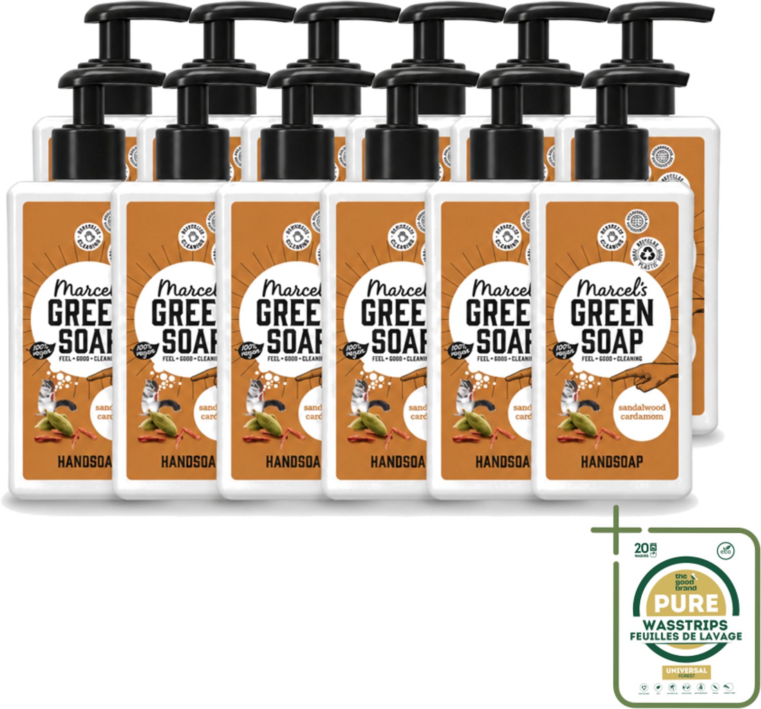 12 x Marcel’s Green Soap – Handzeep – Sandelhout & Kardemom – 250 ml - Wasstrips - Handzeep - Handzeep Sandelhout En Kardemom - Handzeep Lavendel En Kruidnagel - Natuurlijke Handzeep - Handzeep Met Geur