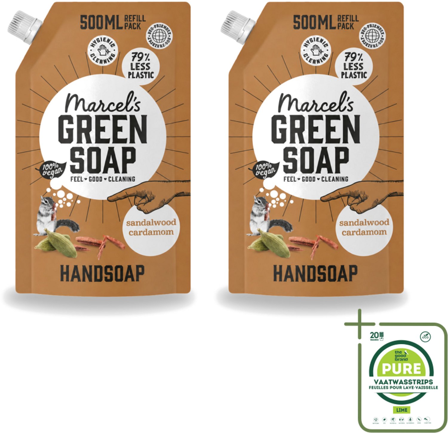 2 x Marcel’s Green Soap – Handzeep Navulling – Sandelhout & Kardemom – 500 ml - Grootverpakking - Vaatwasstrips - Handzeep Navulling - Sandelhout En Kardemom - Natuurlijke Handzeep - Biologische Handzeep - Duurzame Handzeep