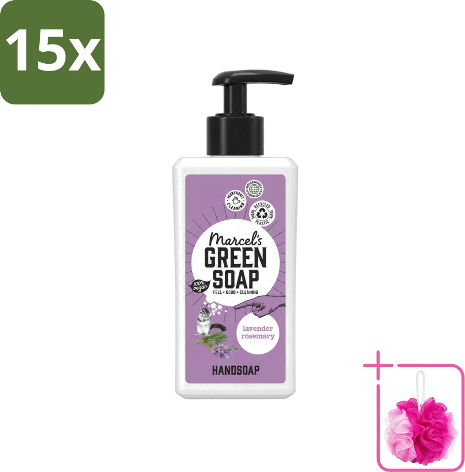 15 x Marcel's Green Soap - Handzeep - Lavendel & Rozemarijn - Zachte verzorging - 250 ml - Bulkverpakking - Handzeep - Douchemop - Handen verzorgen