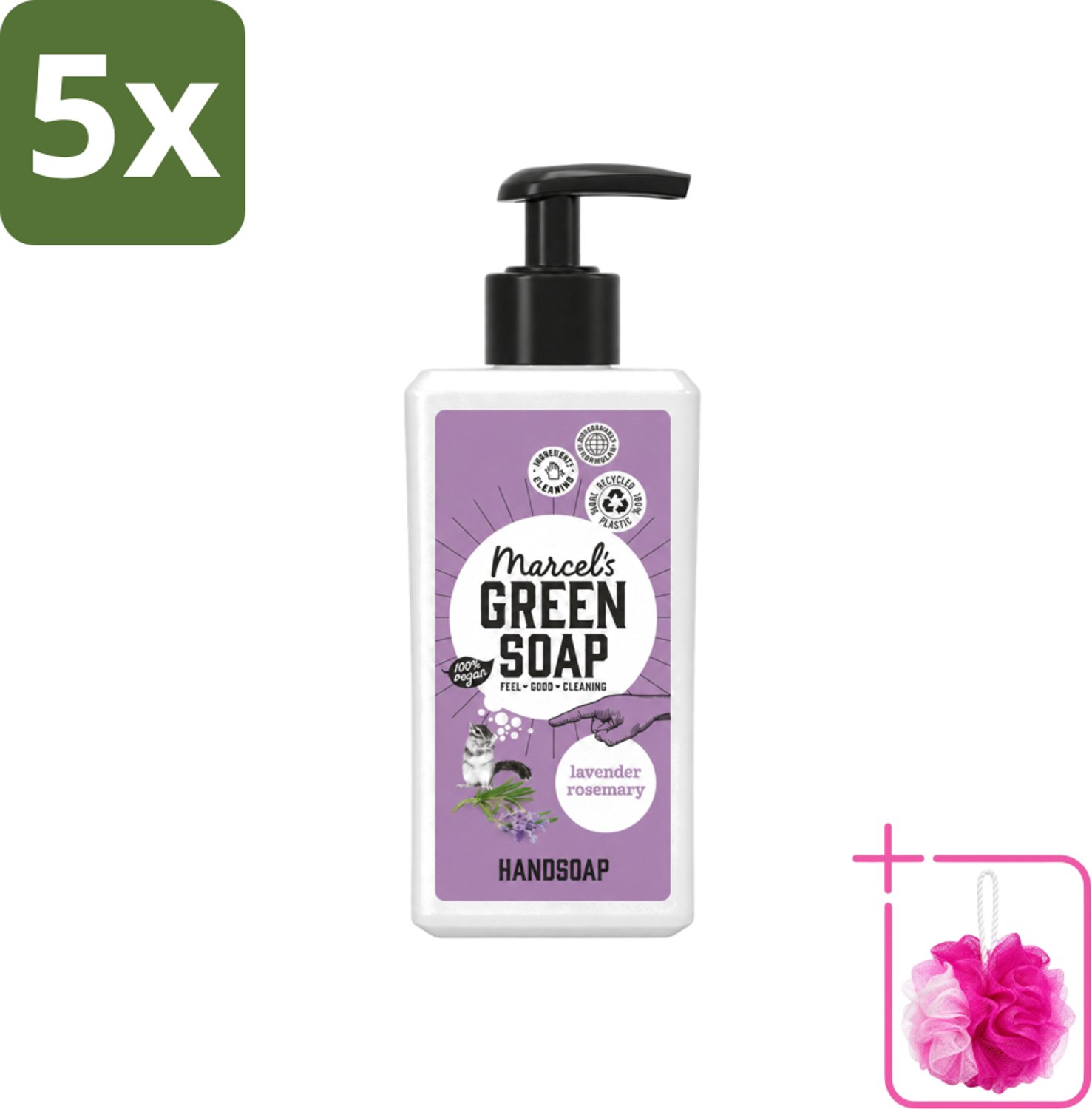 5 x Marcel's Green Soap - Handzeep - Lavendel & Rozemarijn - Zachte verzorging - 250 ml - Bulkverpakking - Handzeep - Douchemop - Handen verzorgen