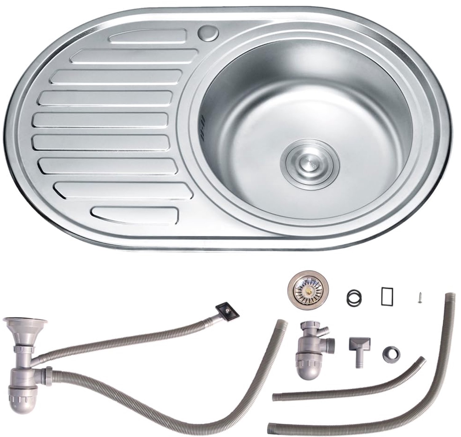 Ronde RVS Keukensink, Inbouw met Afvoer en Sifon