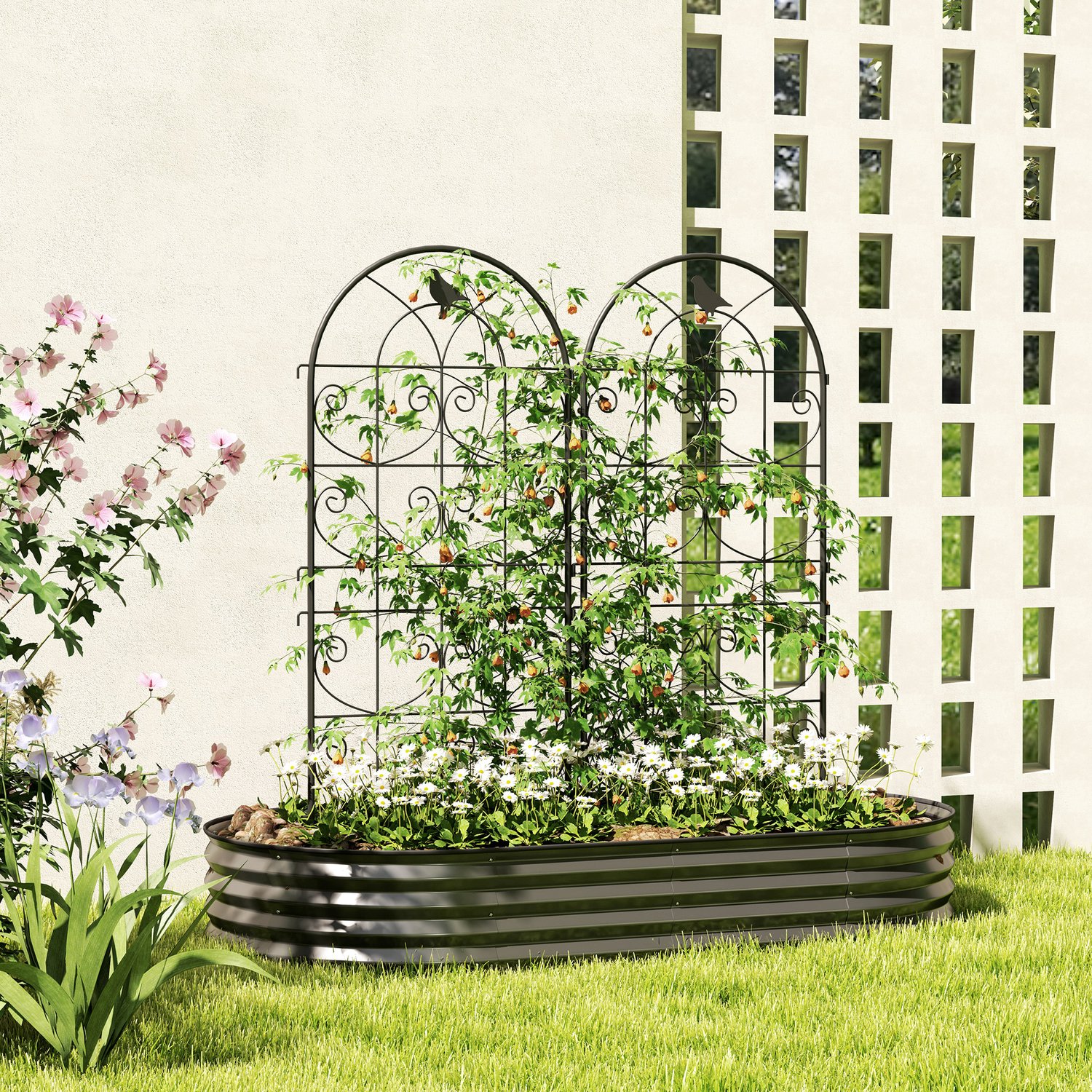 Plantenklimrek Vogelmotief – 2 Stuks – 50 x 120 cm – Gepoedercoat Metaal – Zwart – Voor Klimplanten in de Tuin – Weerbestendig