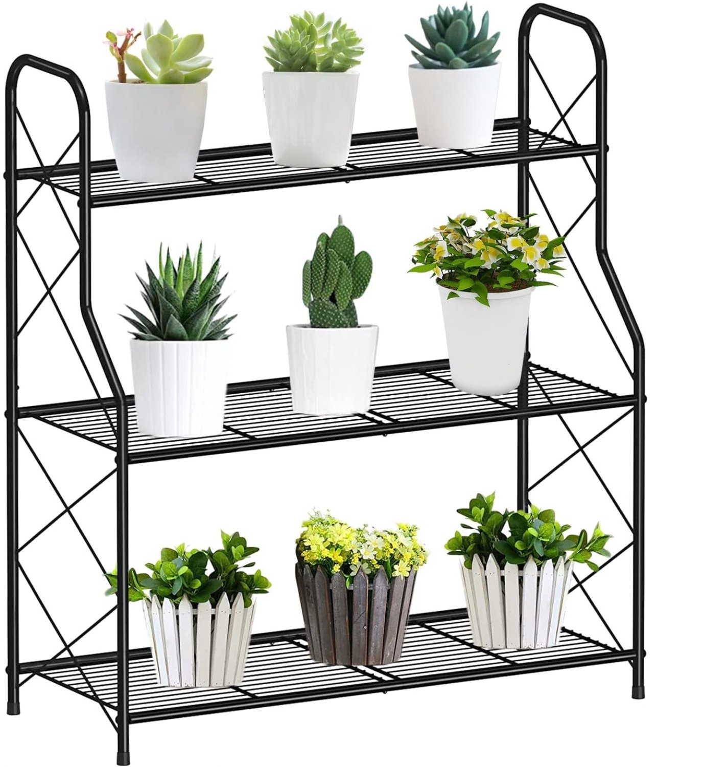 Plantentafel - Plantenstandaard voor Binnen - Plantenzuil - 29cm x 68cm x 78cm - Zwart