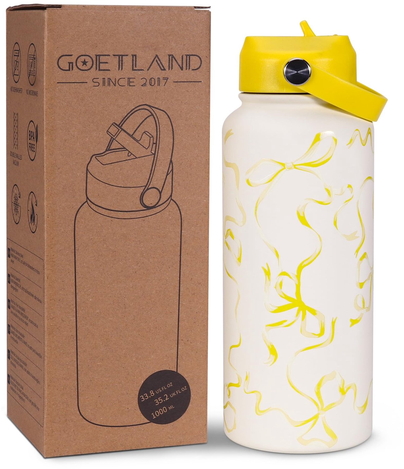 Thermosfles met Rietje en Bogen Design 1 L Citroengeel