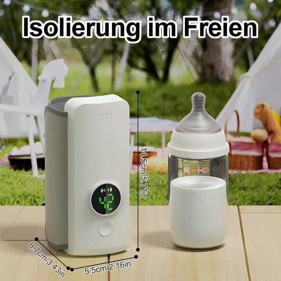 STILVORA Flessenwarmer – Draadloos En Oplaadbaar – 9,5 x 7,5 x 15 cm – Kunststof – Neutrale Kleur – Voor Onderweg En Thuis – Met 6 Warmtestanden — afbeelding 3