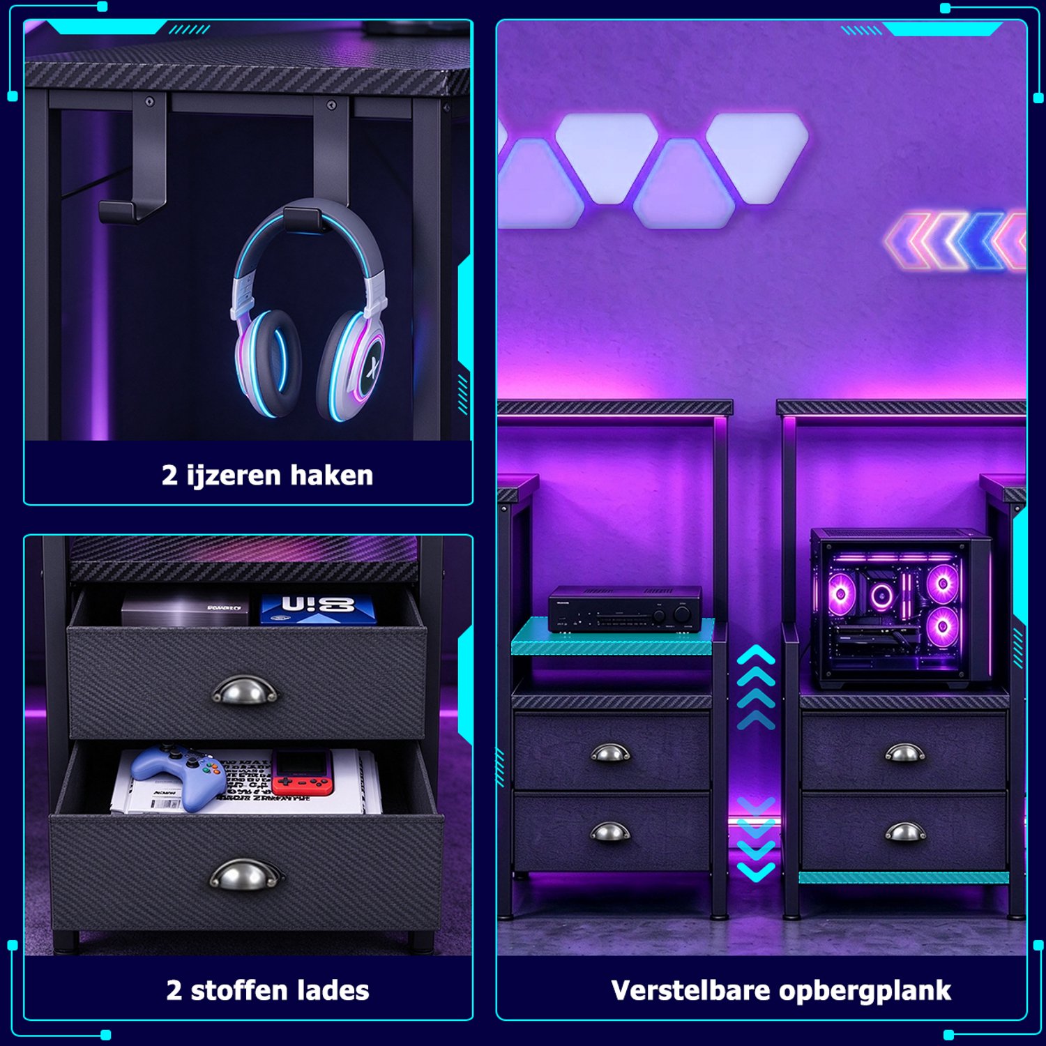 null L-Vormig Gaming Bureau LED - afbeelding 5